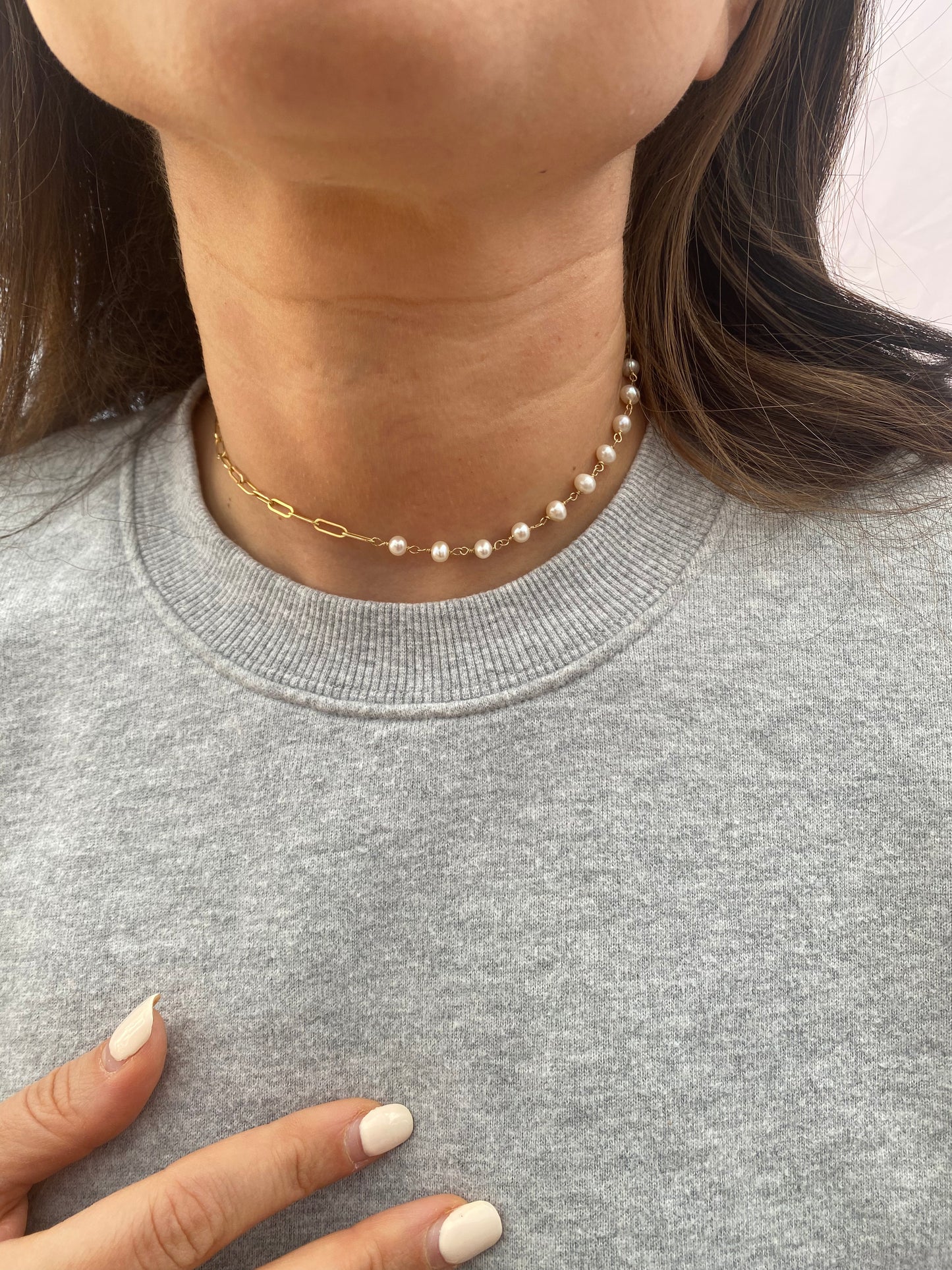 Paper clip with pearl beaded necklace
