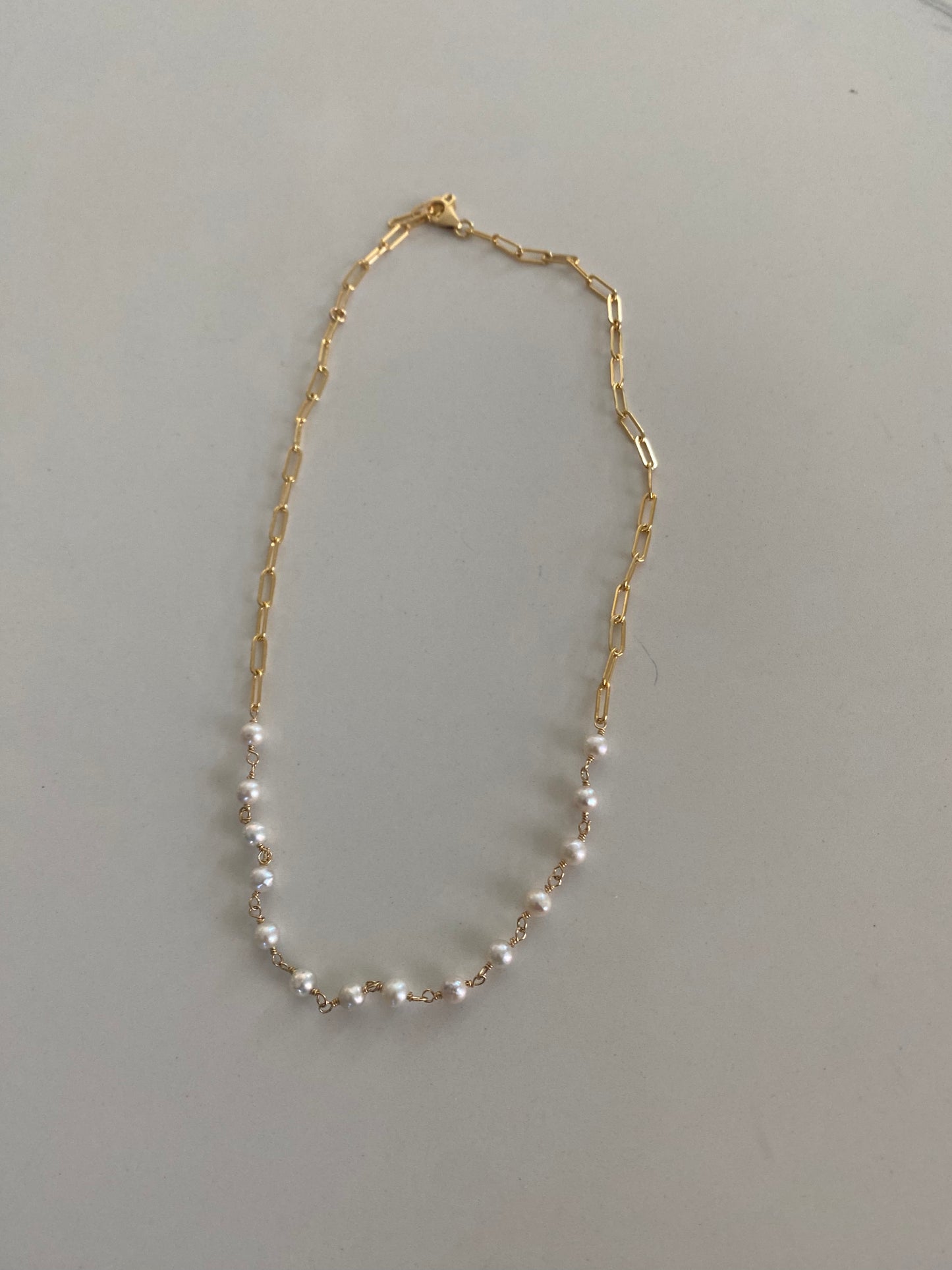 Paper clip with pearl beaded necklace