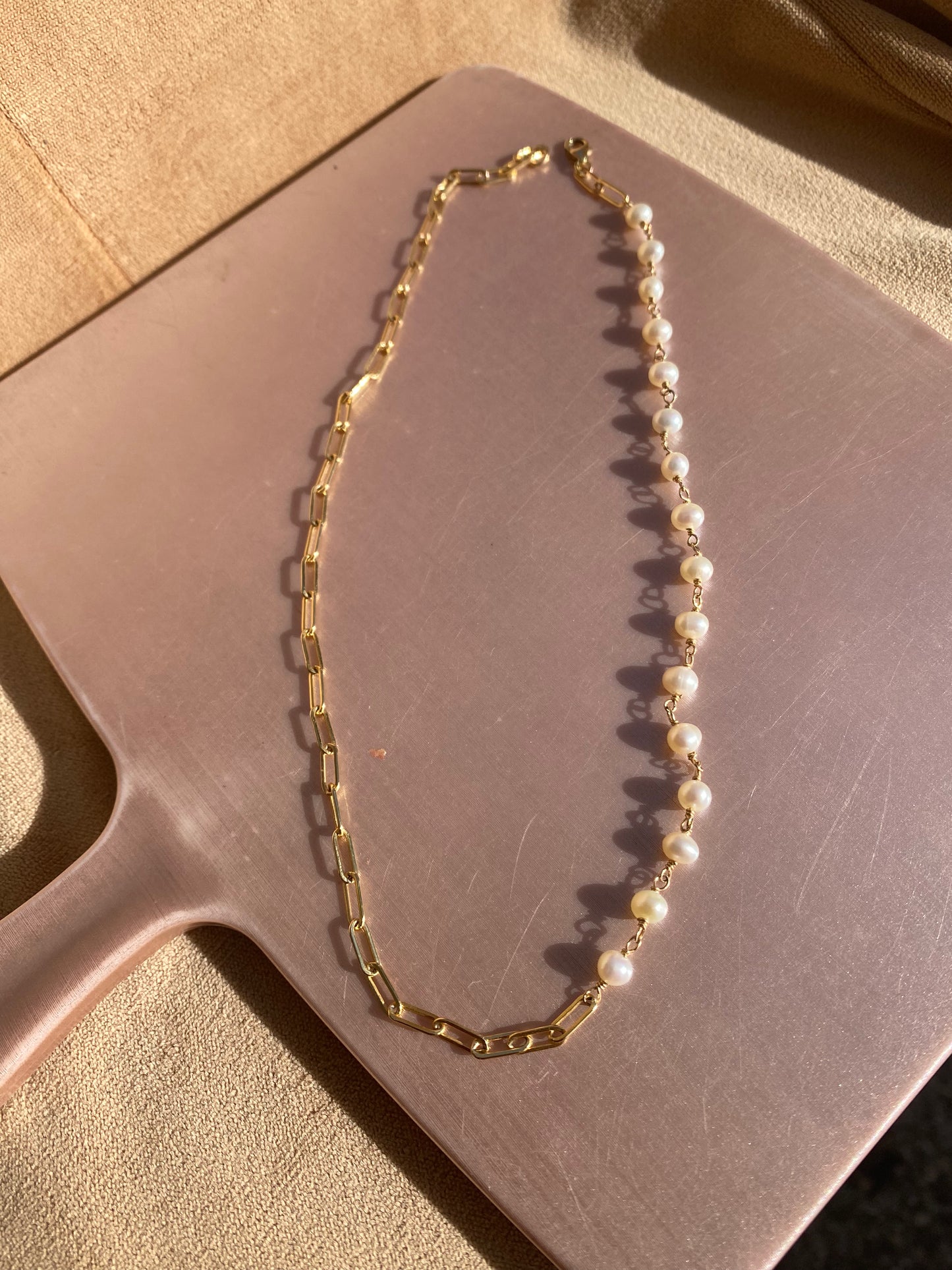 Paper clip with pearl beaded necklace