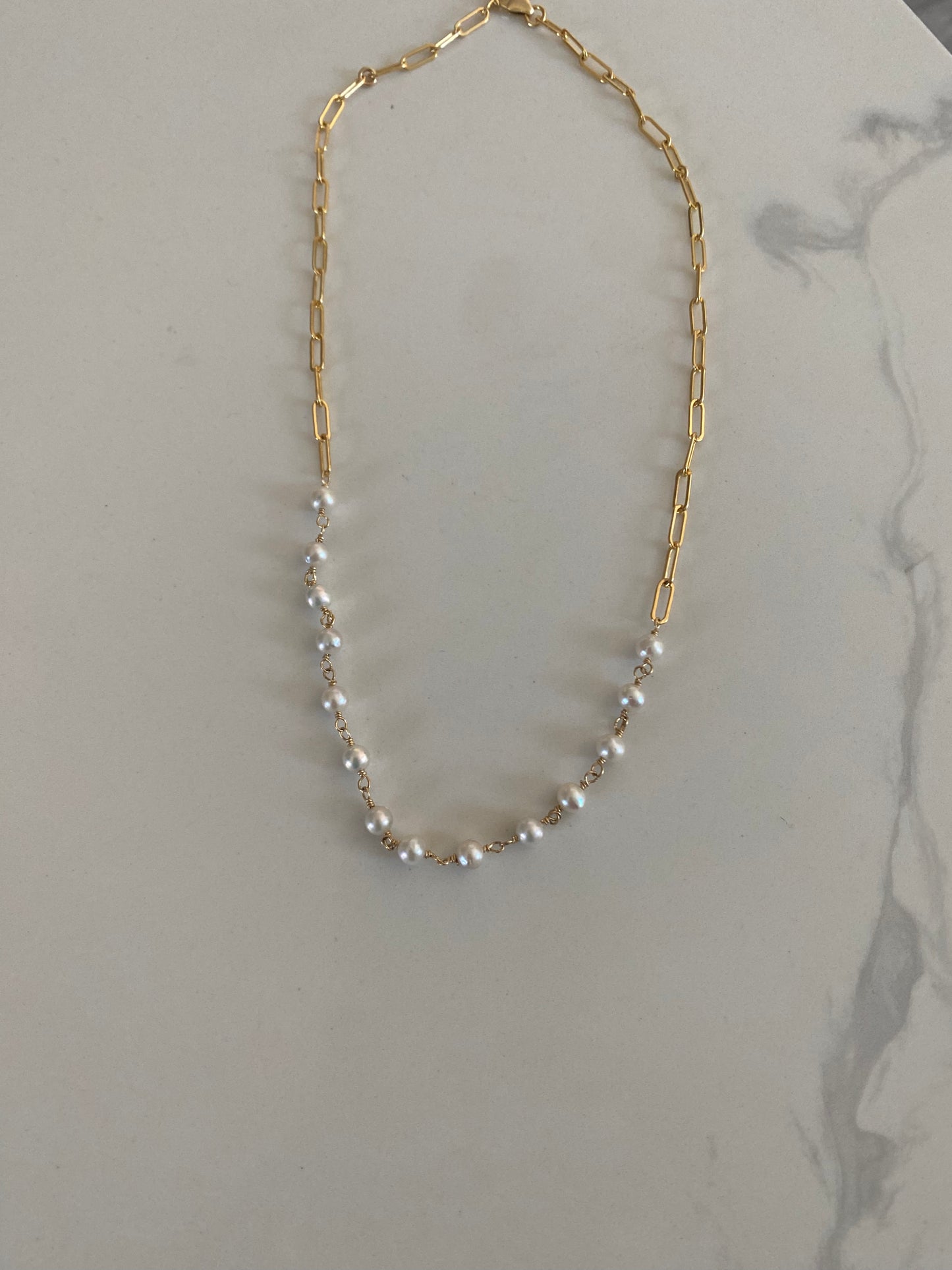 Paper clip with pearl beaded necklace