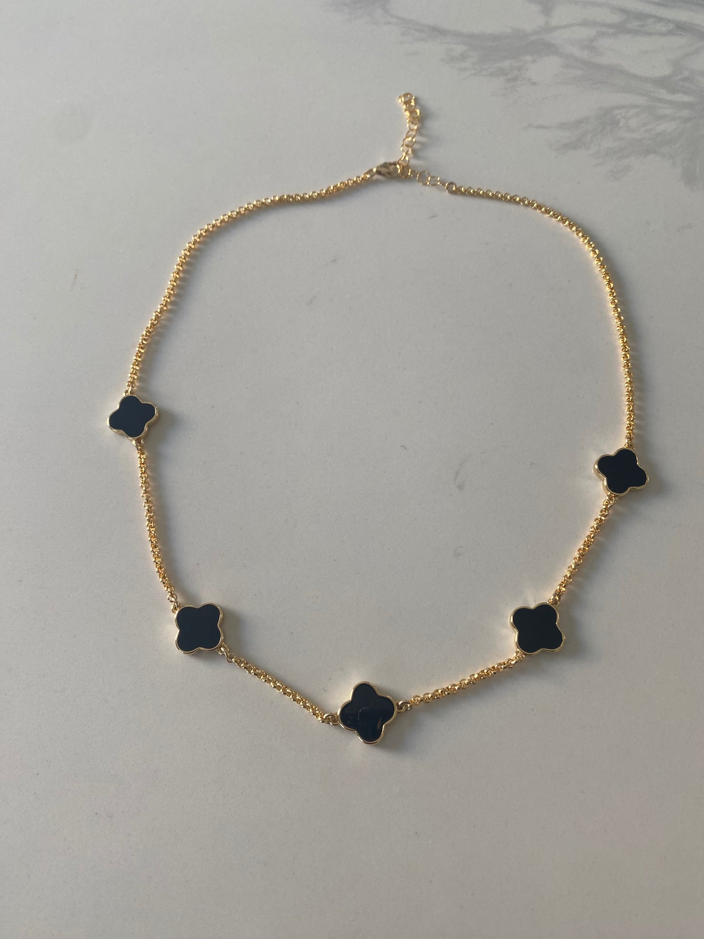 5 Clover necklace, Turquoise clover necklace, Gold filled