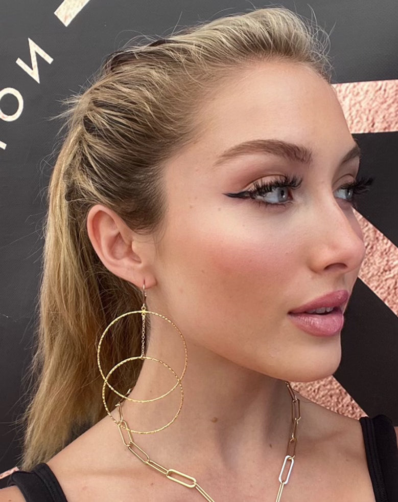 Hammered double hoop dangle earrings