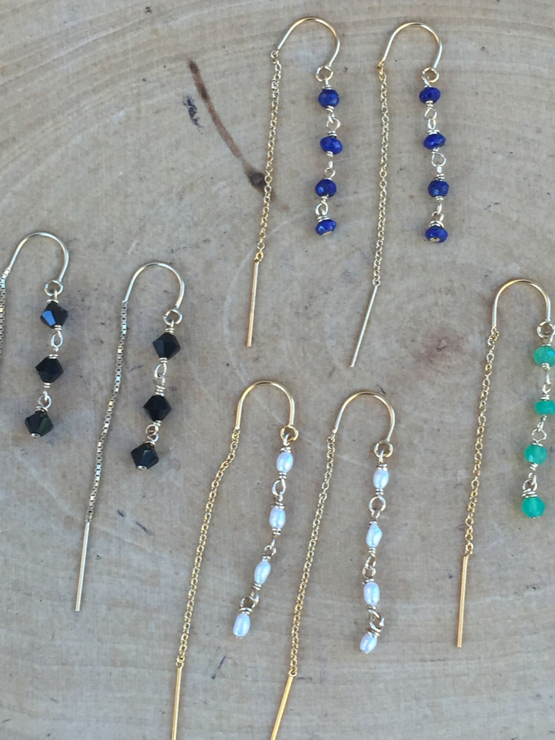 Threader beaded gemstone earrings