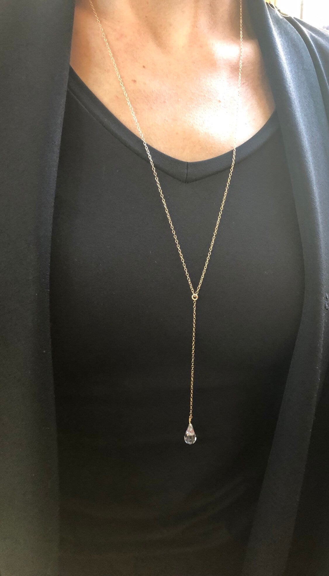 Long Y necklace with Swarovski crystal