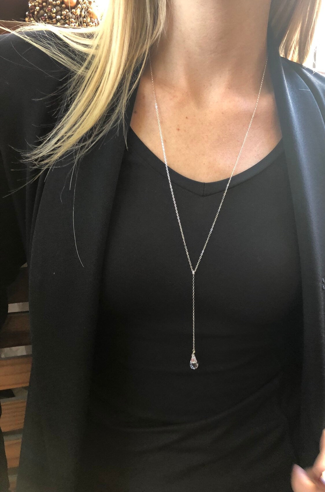 Long Y necklace with Swarovski crystal