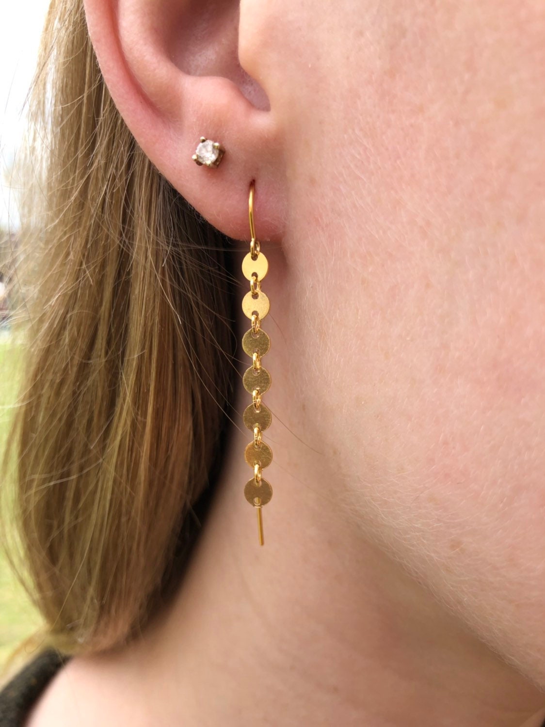 Disc chain threaders earrings