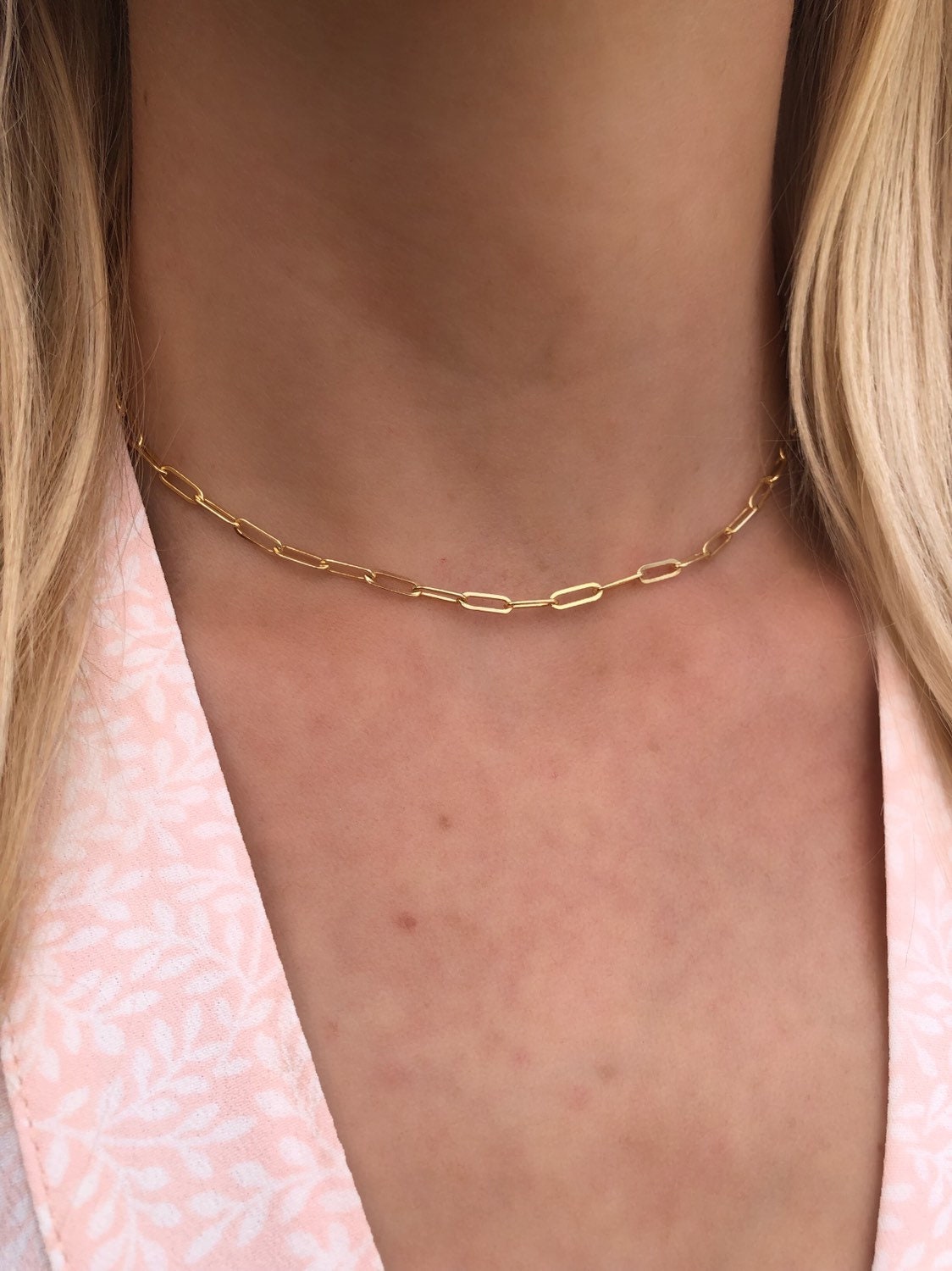 Dainty paper clip chain necklace