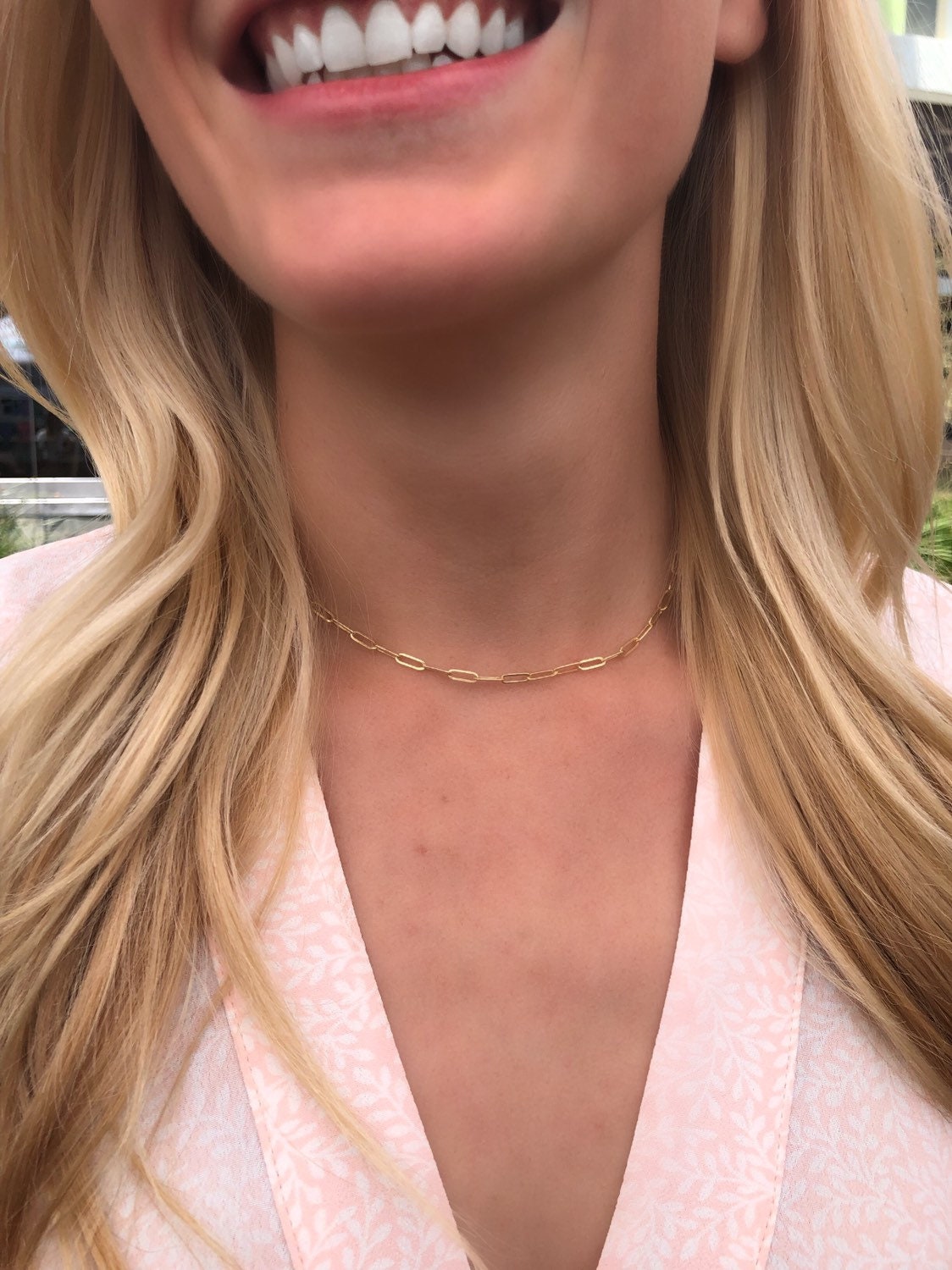 Dainty paper clip chain necklace