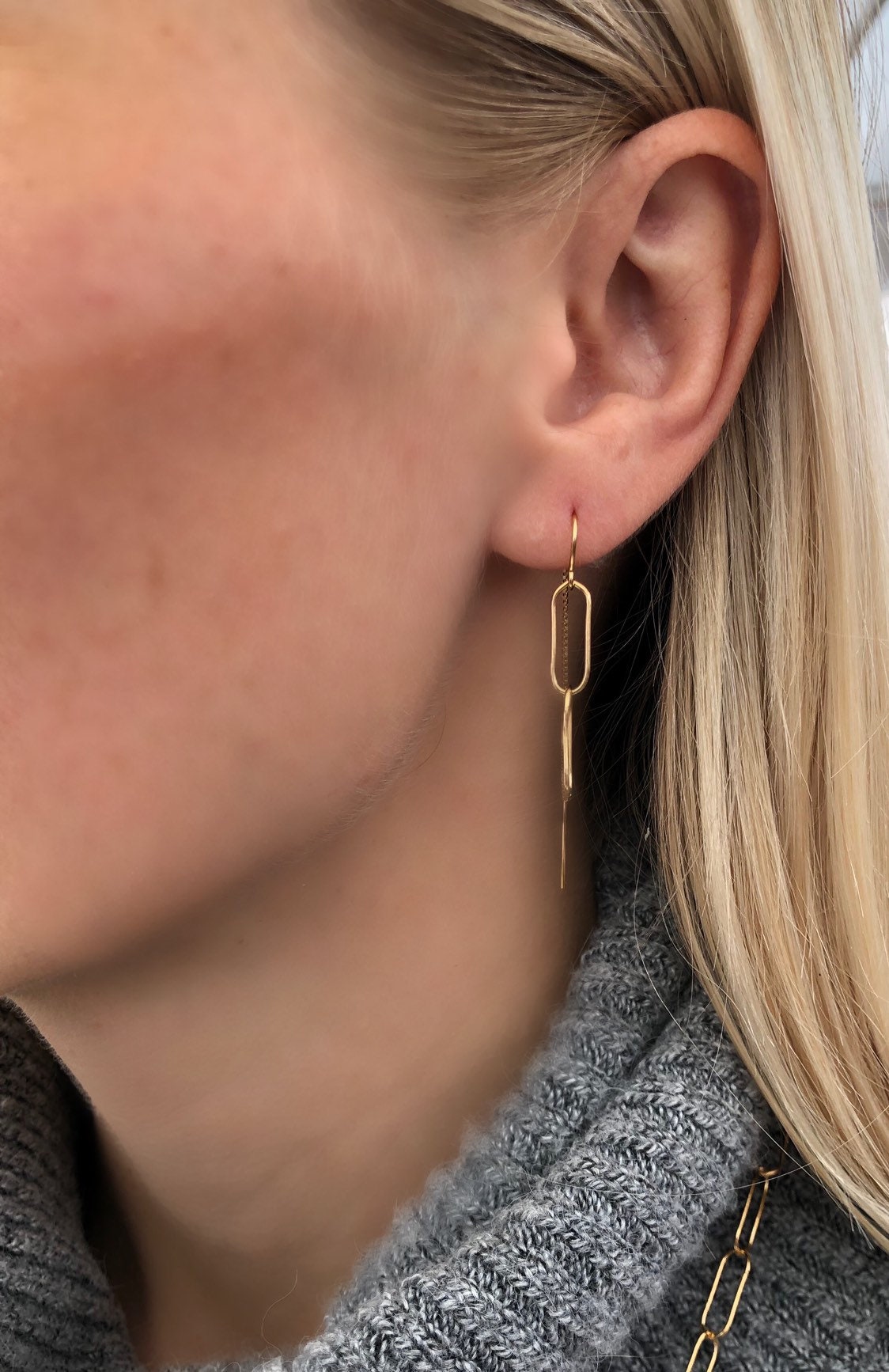Large paper clip threader earrings