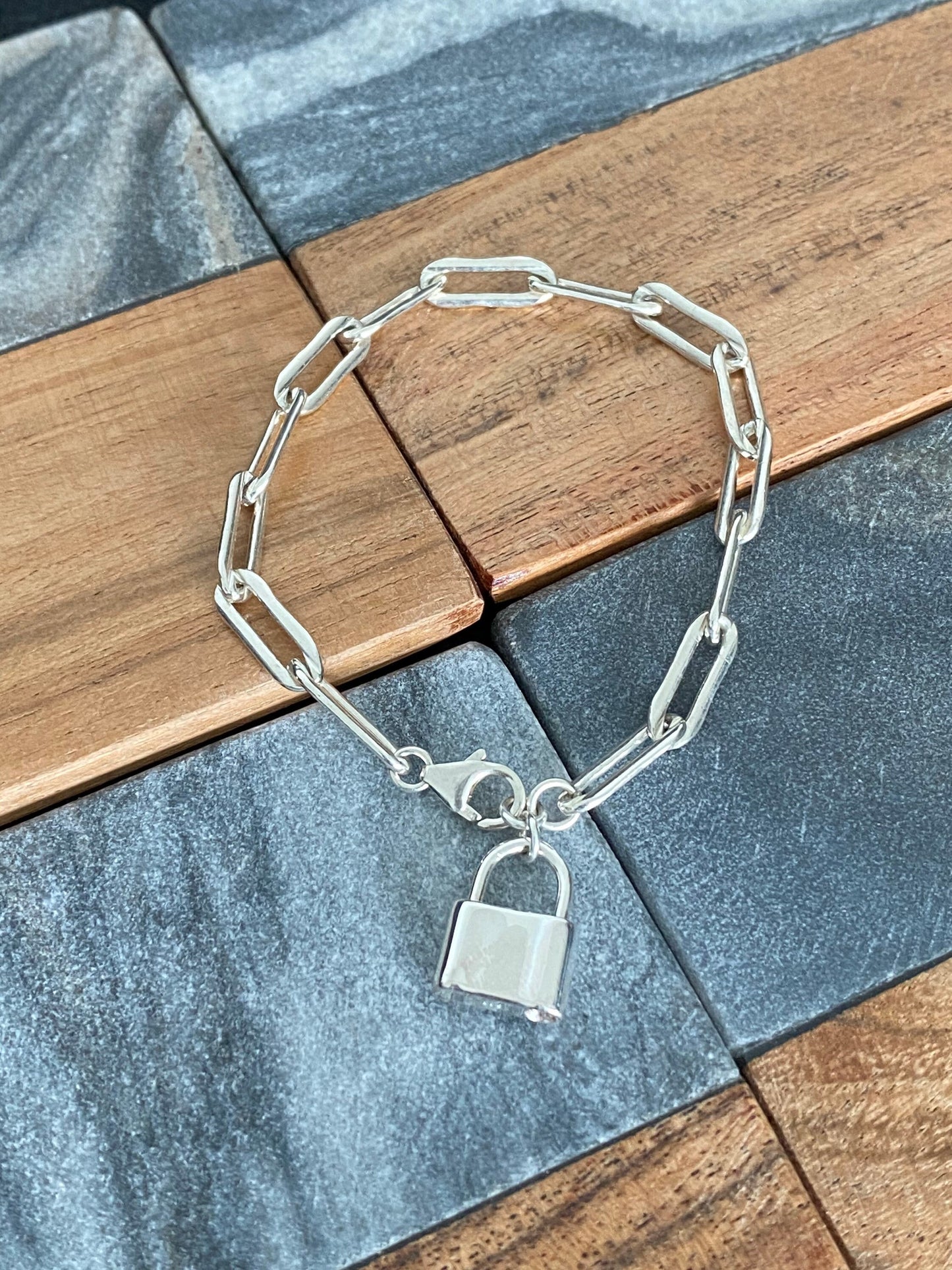 Padlock paper clip chain charm bracelet