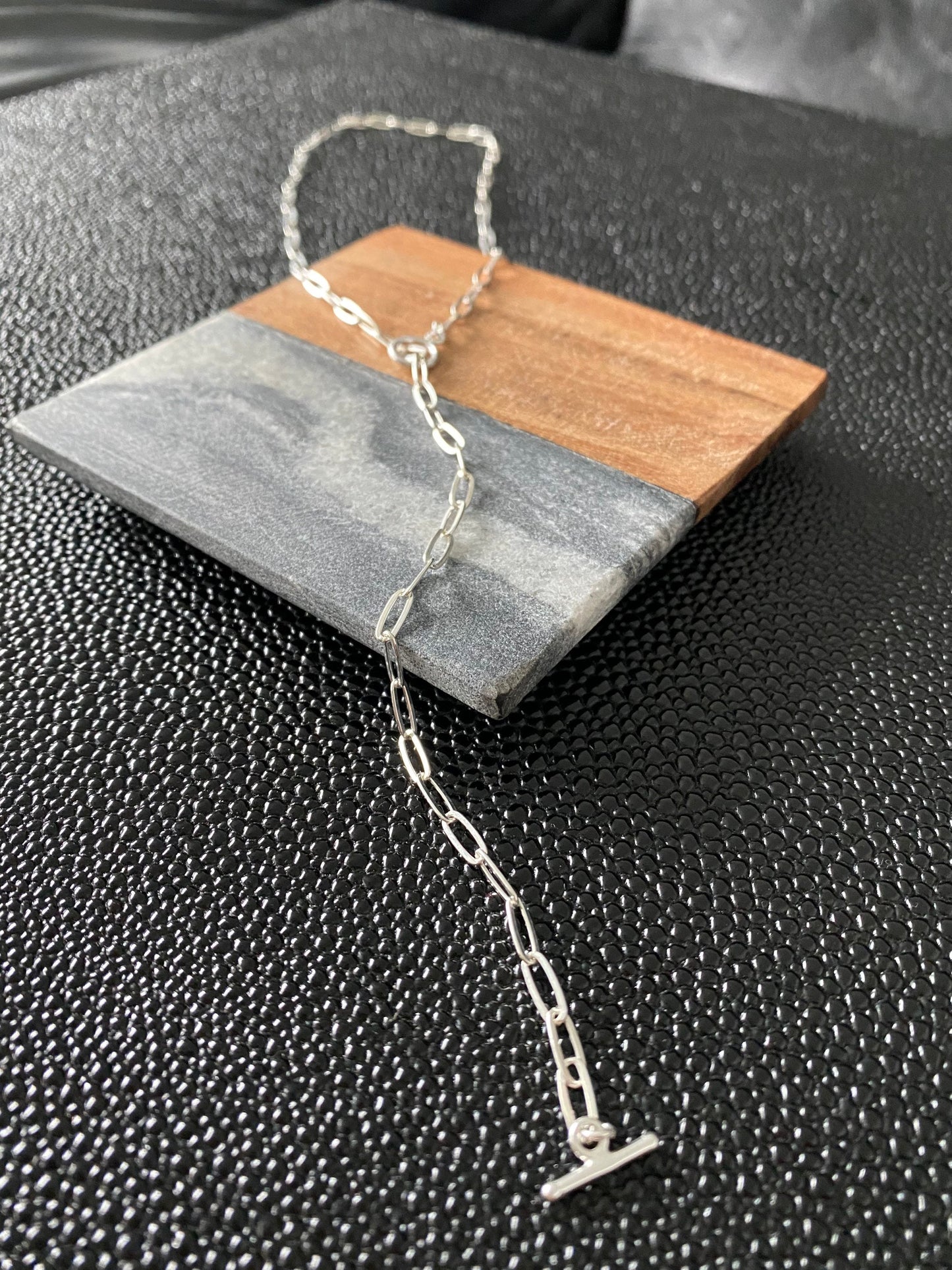 Dainty paper clip chain lariat necklace