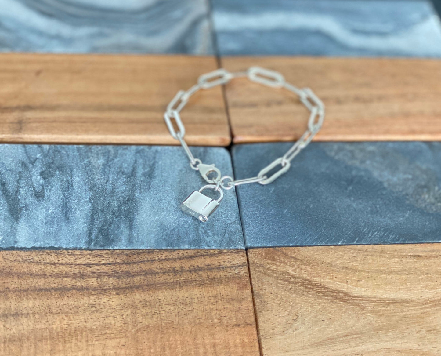 Padlock paper clip chain charm bracelet