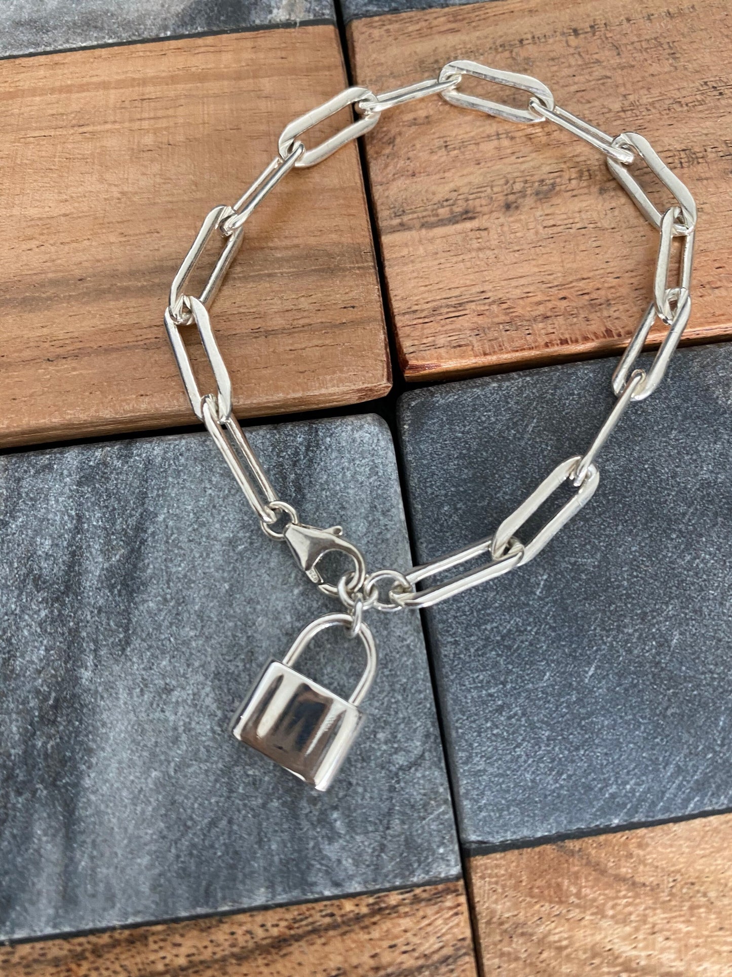Padlock paper clip chain charm bracelet