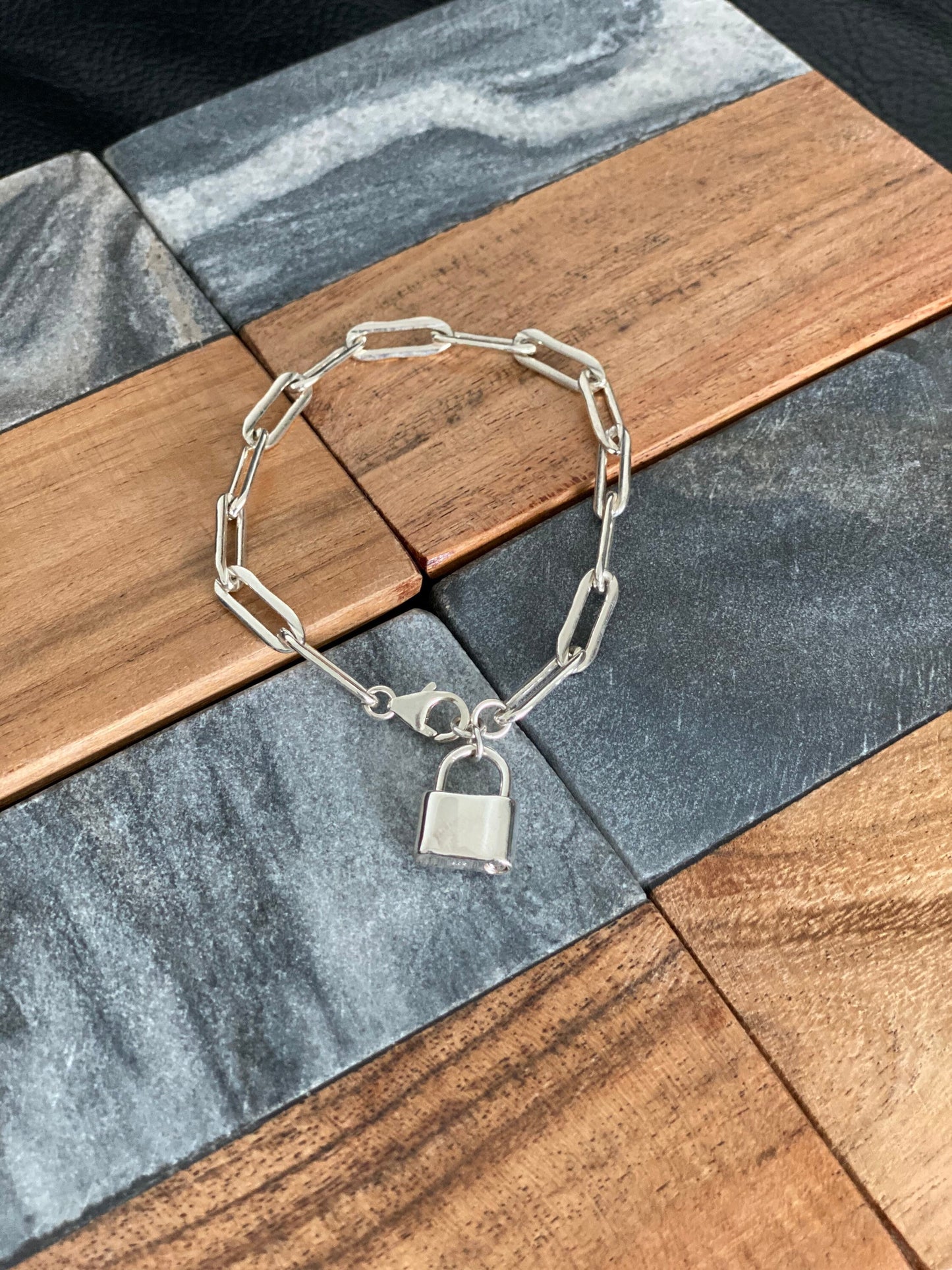 Padlock paper clip chain charm bracelet