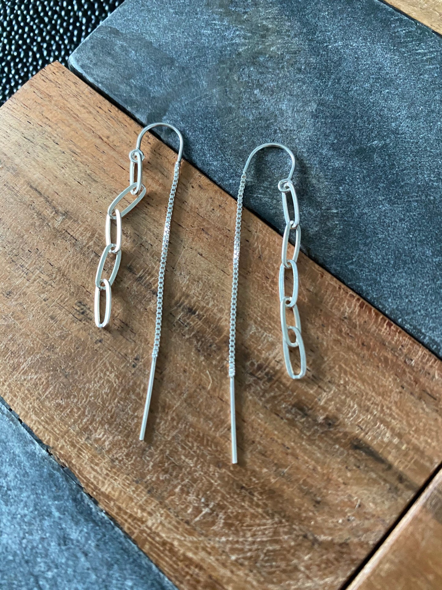 Paper clip chain threader earrings