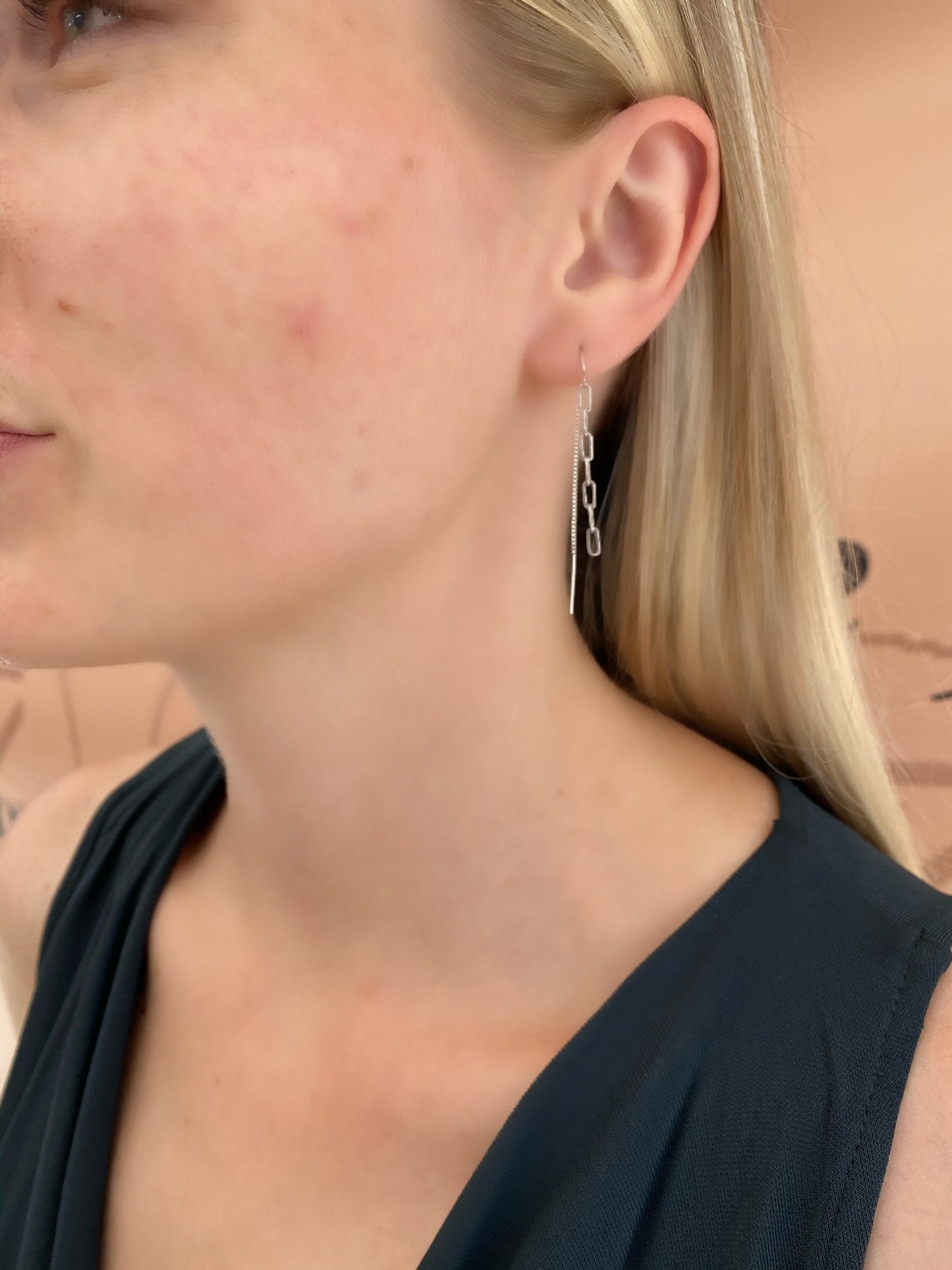Paper clip chain threader earrings