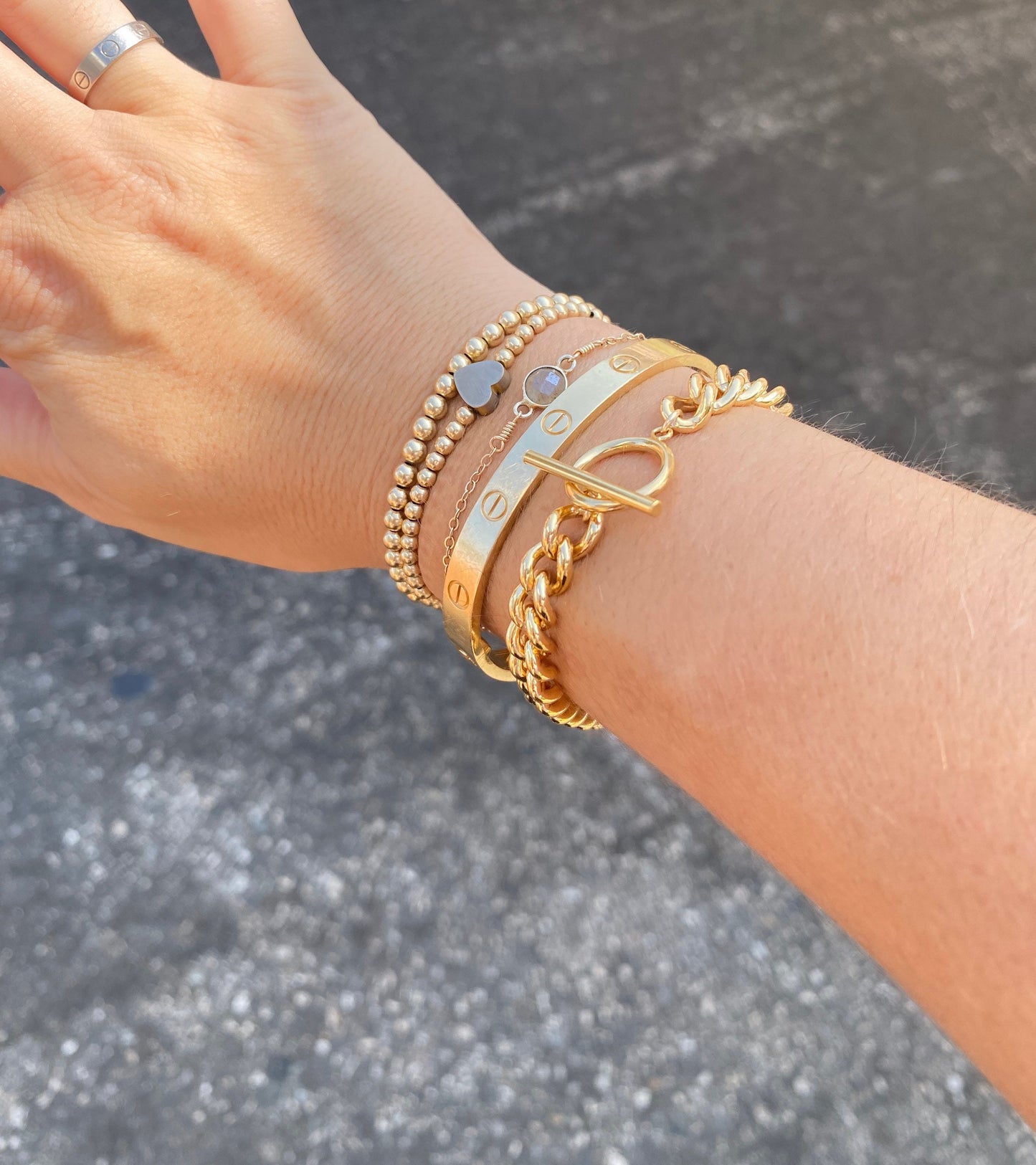 Chunky curb link bracelet with toggle