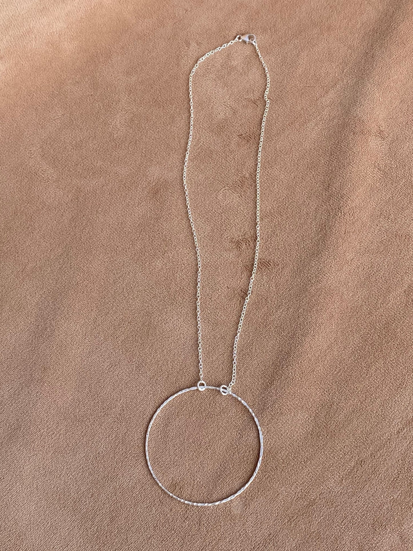 Large hammered circle pendant necklace