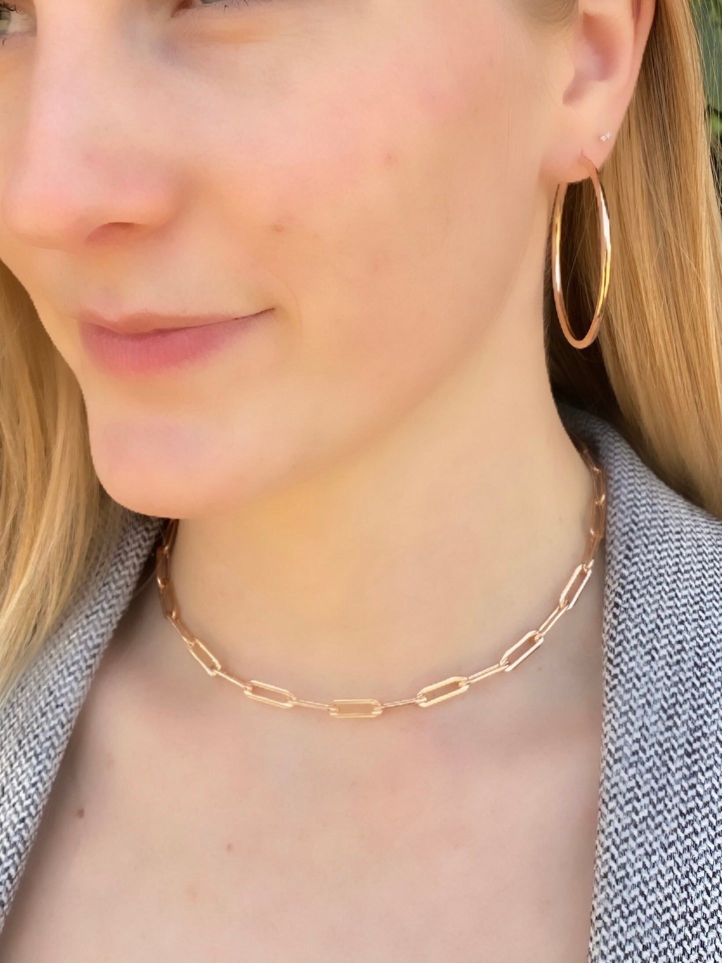 Rose gold filled paper clip chain necklace