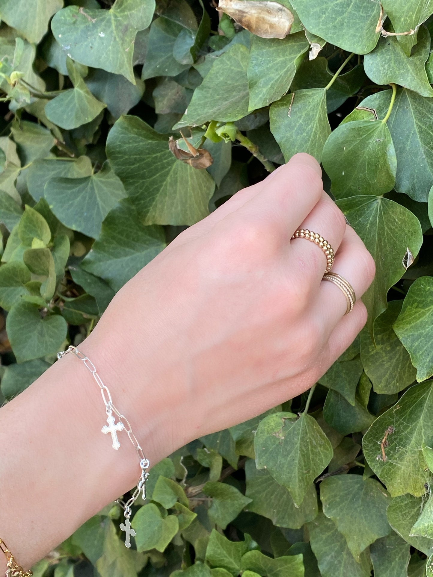 Cross charm bracelet- Gold filled or Sterling silver