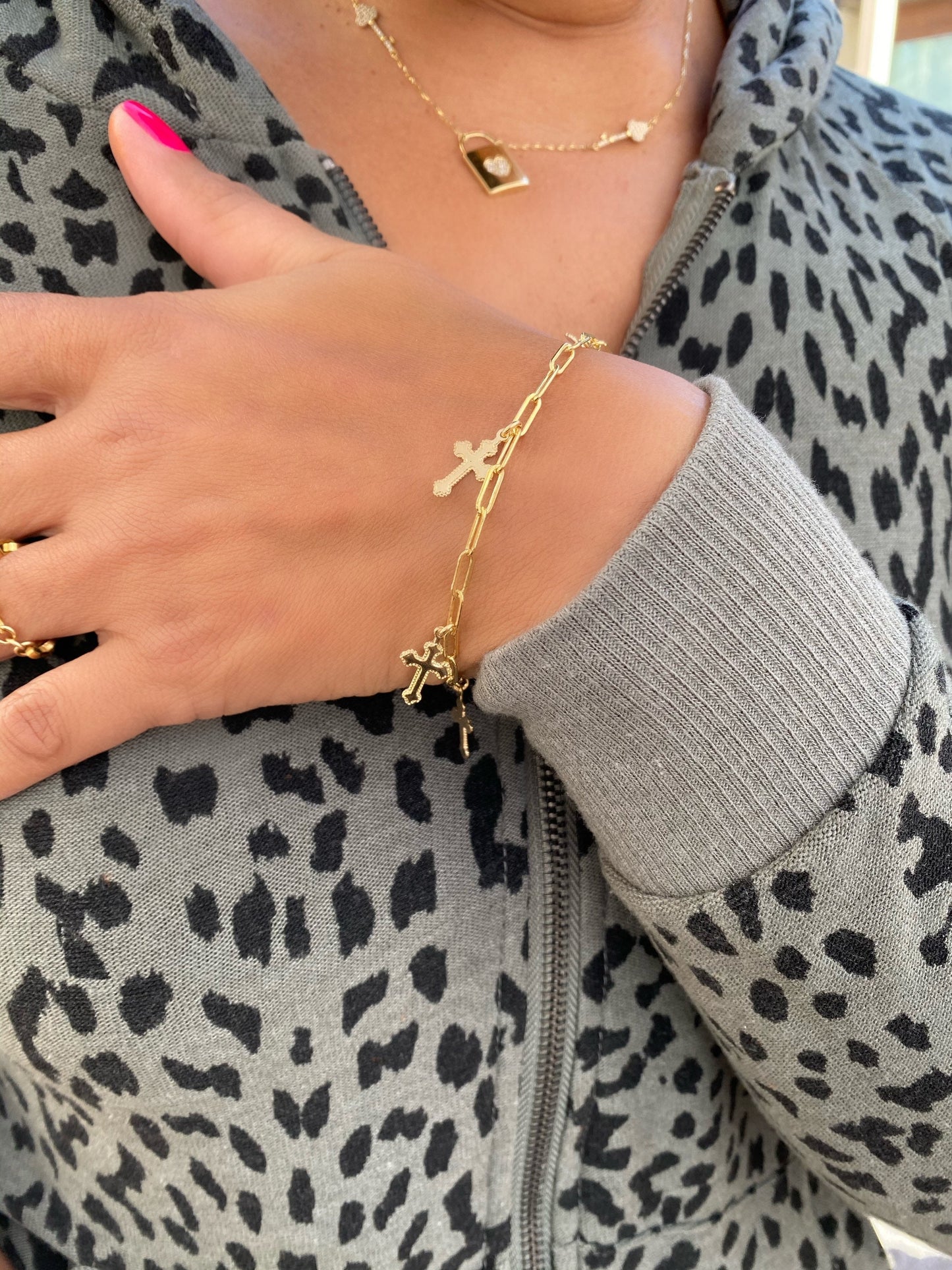 Cross charm bracelet- Gold filled or Sterling silver