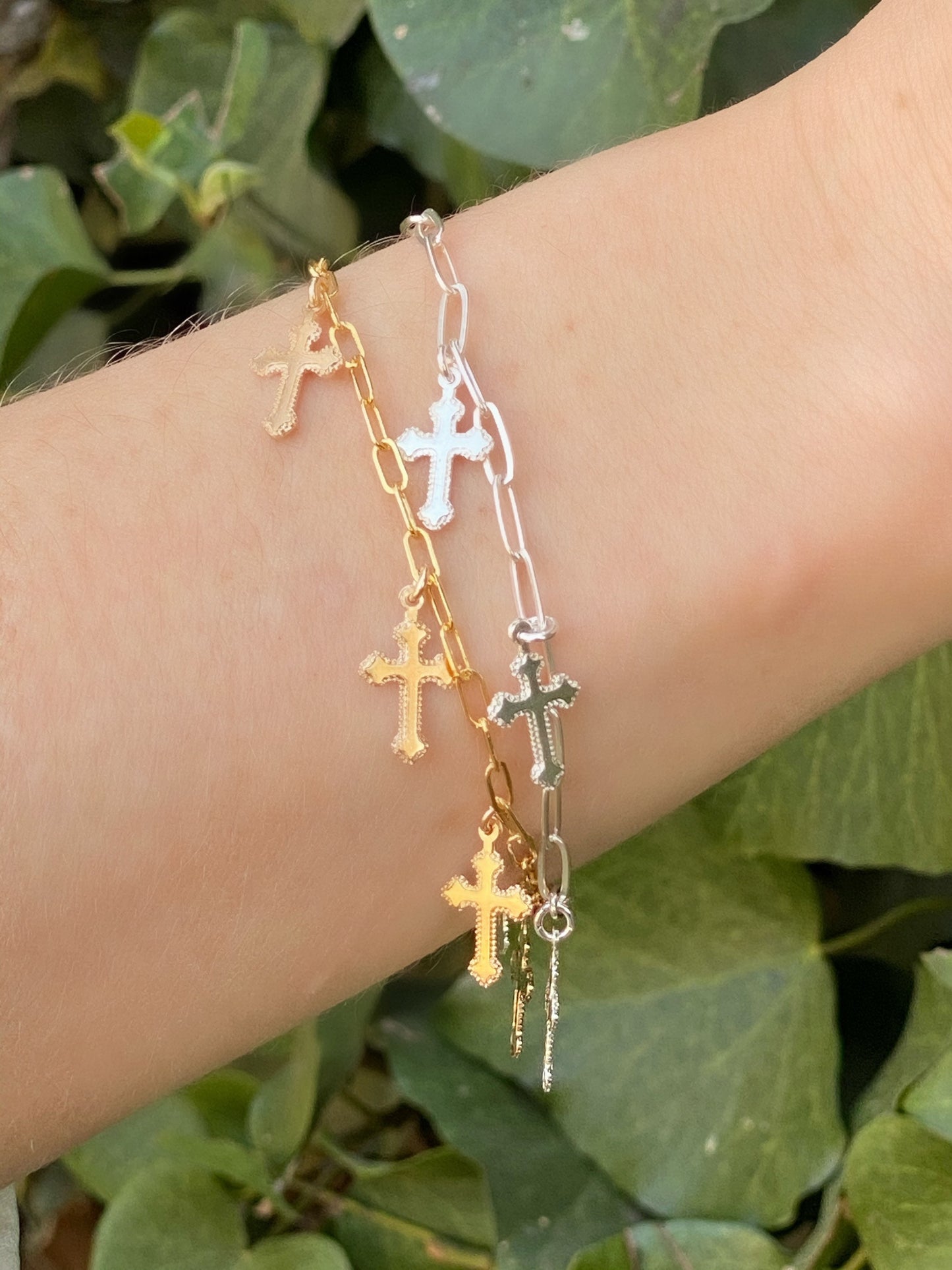 Cross charm bracelet- Gold filled or Sterling silver