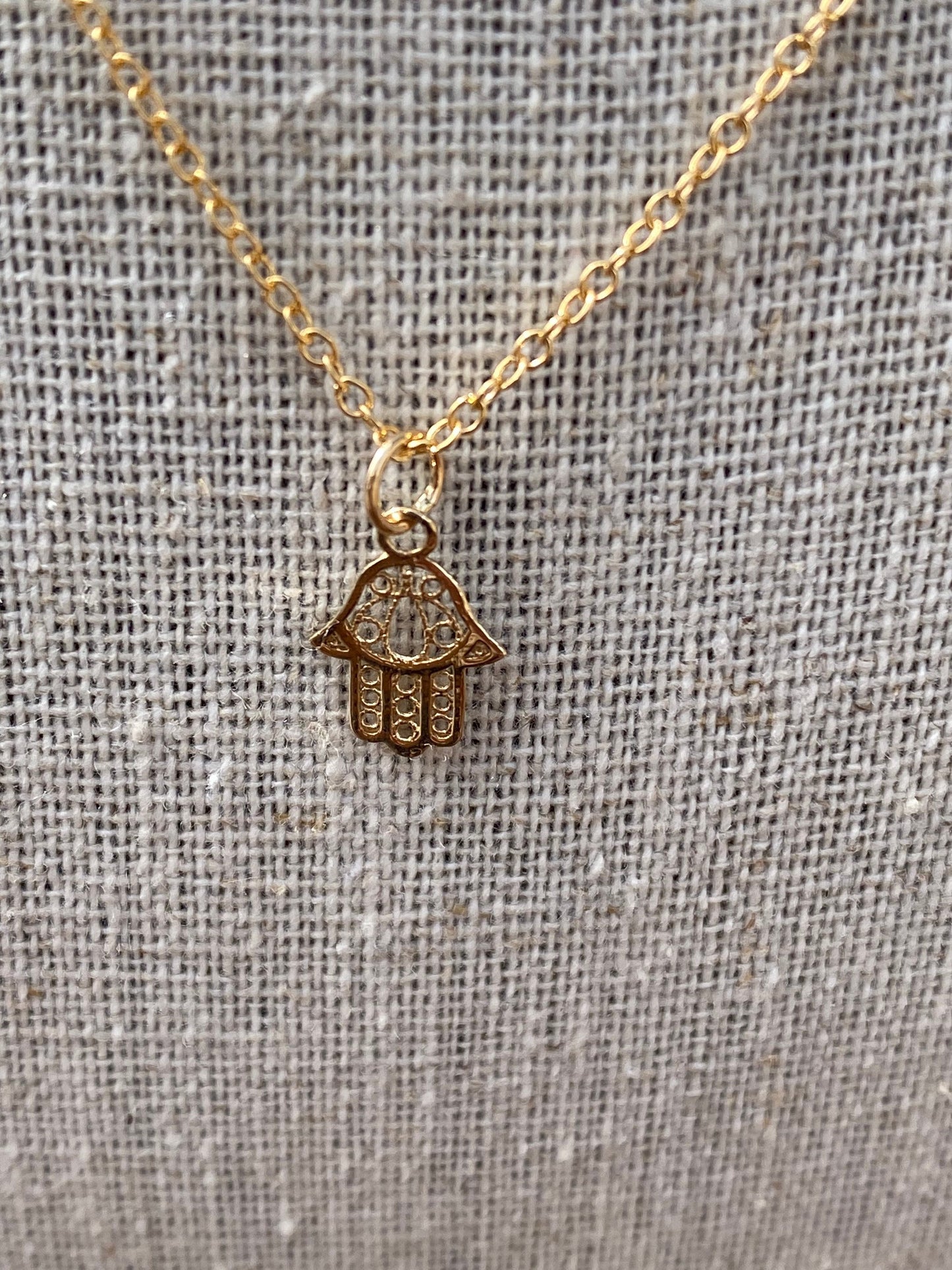 14k gold tiny filigree hamsa pendant necklace
