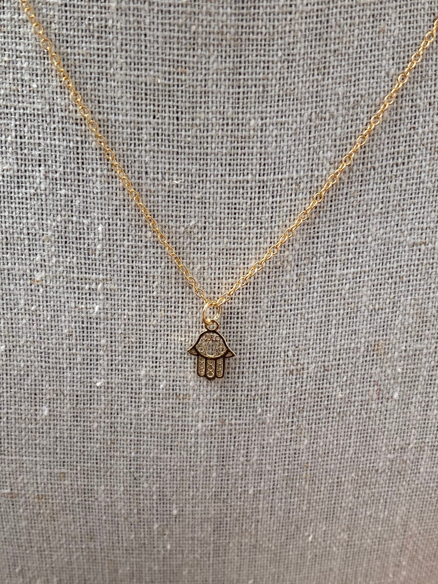 14k gold tiny filigree hamsa pendant necklace