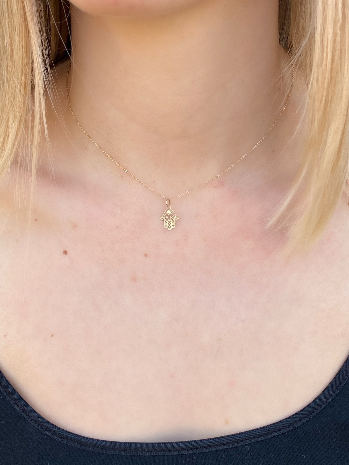 14k gold tiny filigree hamsa pendant necklace