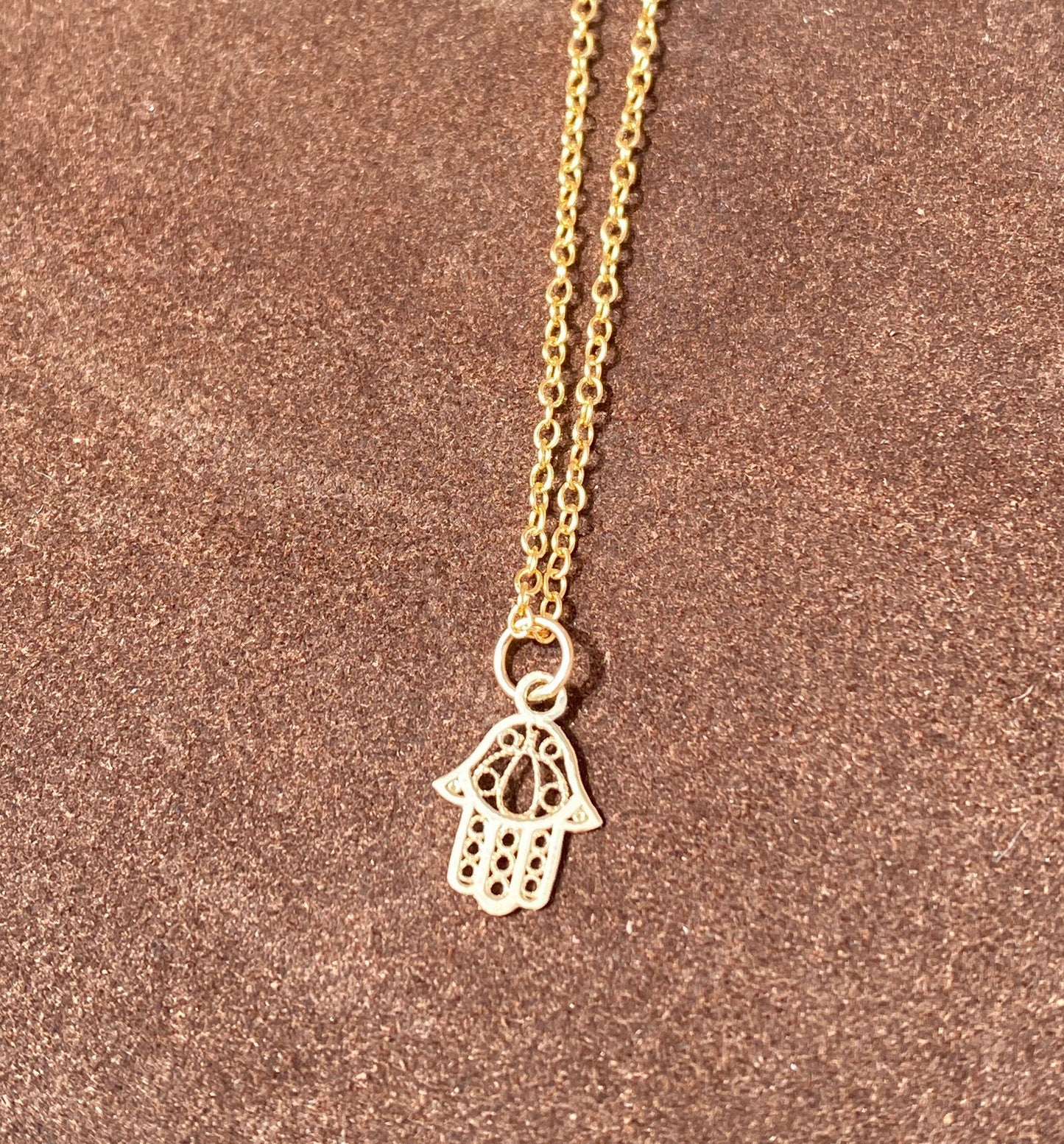 14k gold tiny filigree hamsa pendant necklace