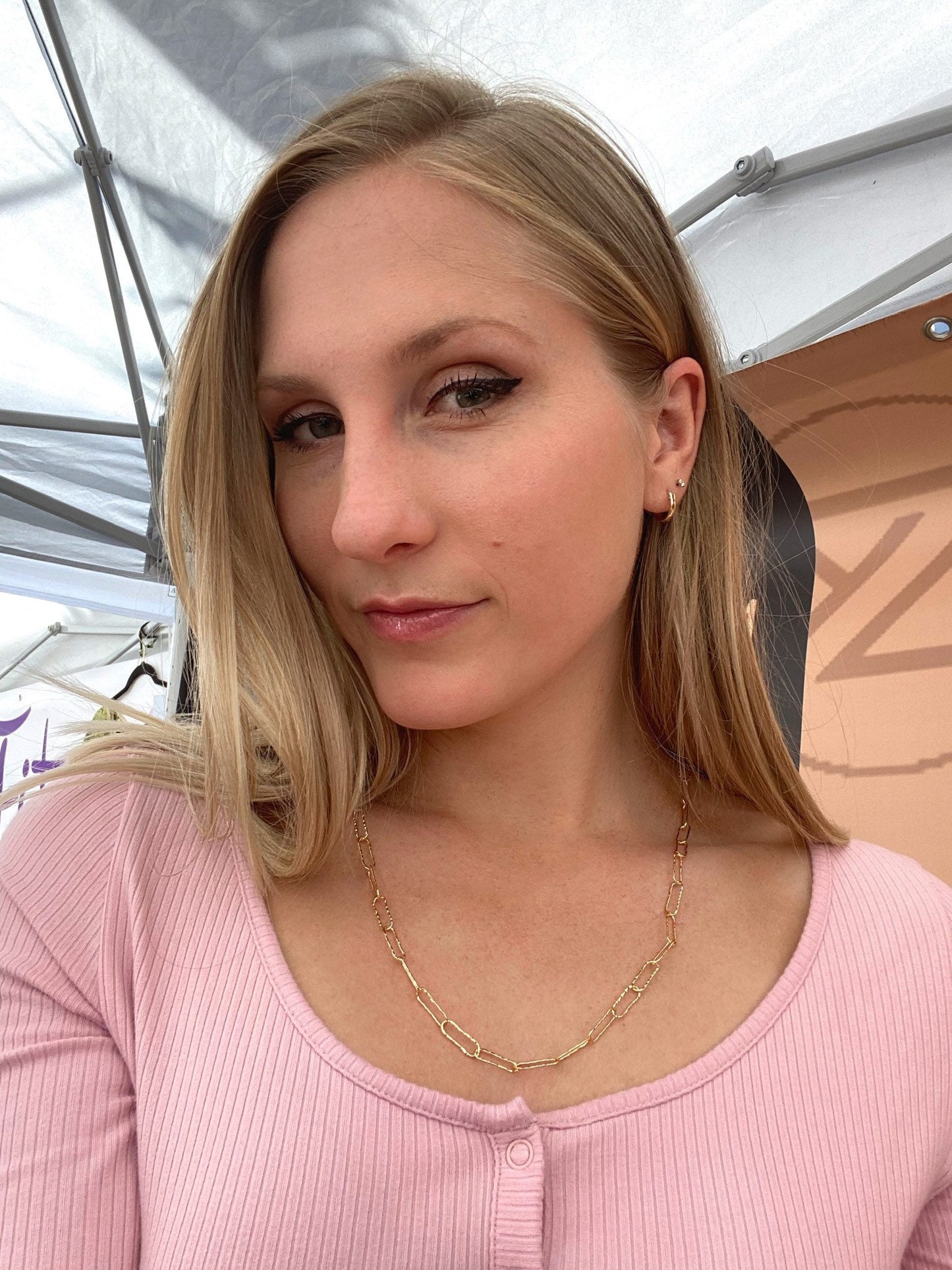 Hammered paper clip chain necklace