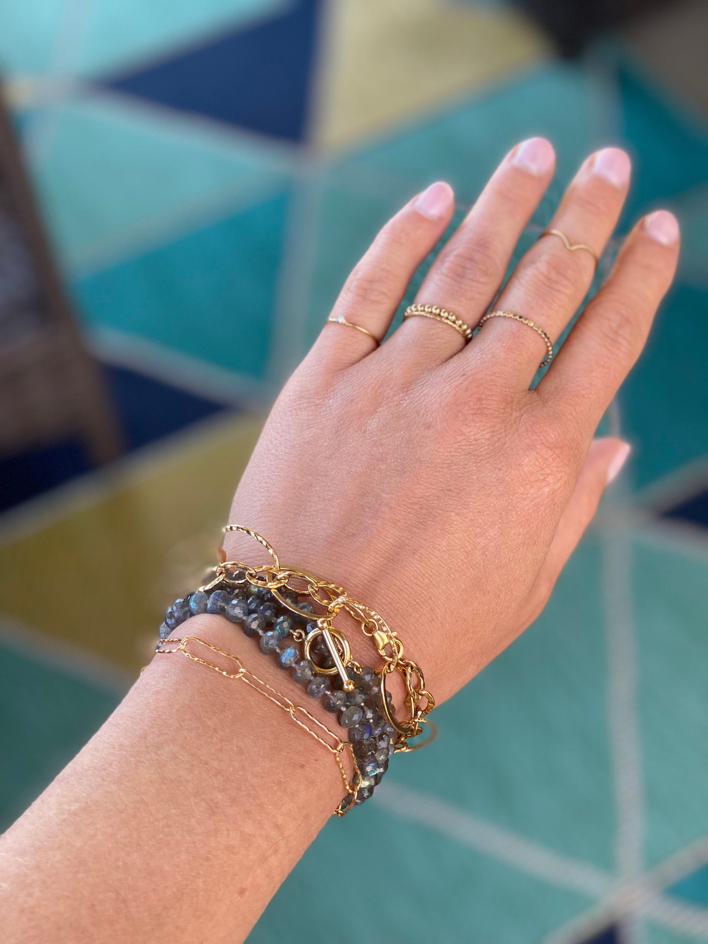 Large hammered oval link bracelet