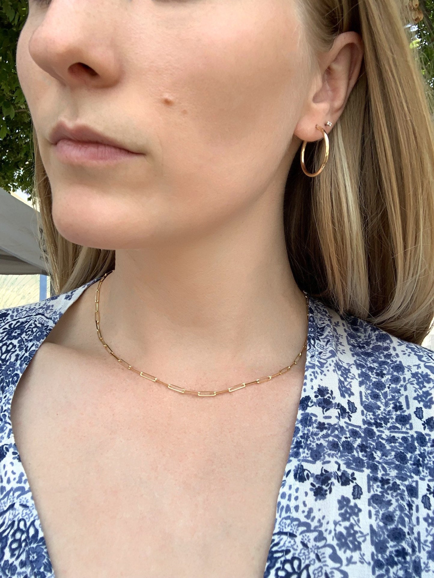 14k gold rounded paper clip chain necklace