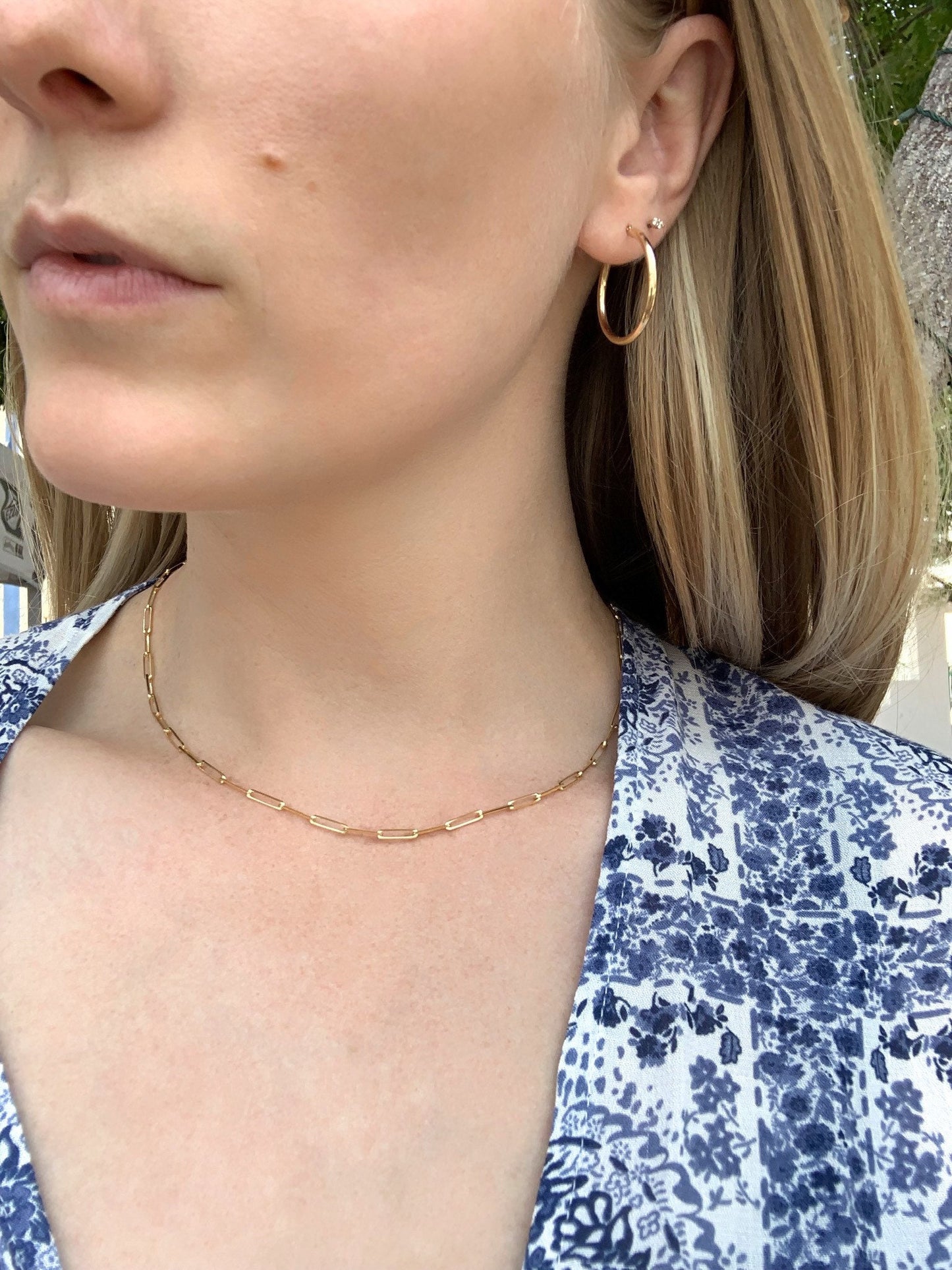 14k gold rounded paper clip chain necklace