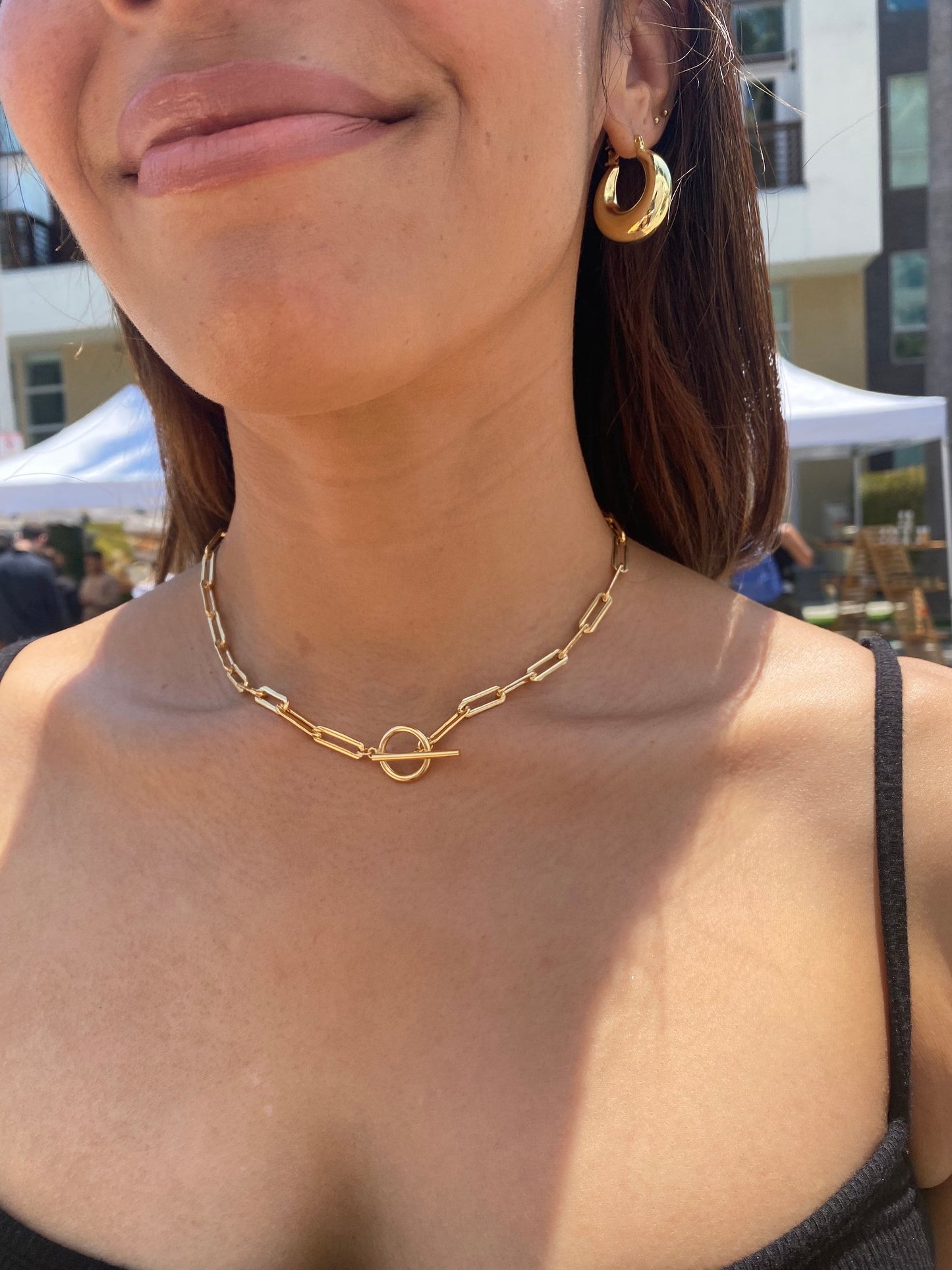Chunky paper clip chain necklace with toggle