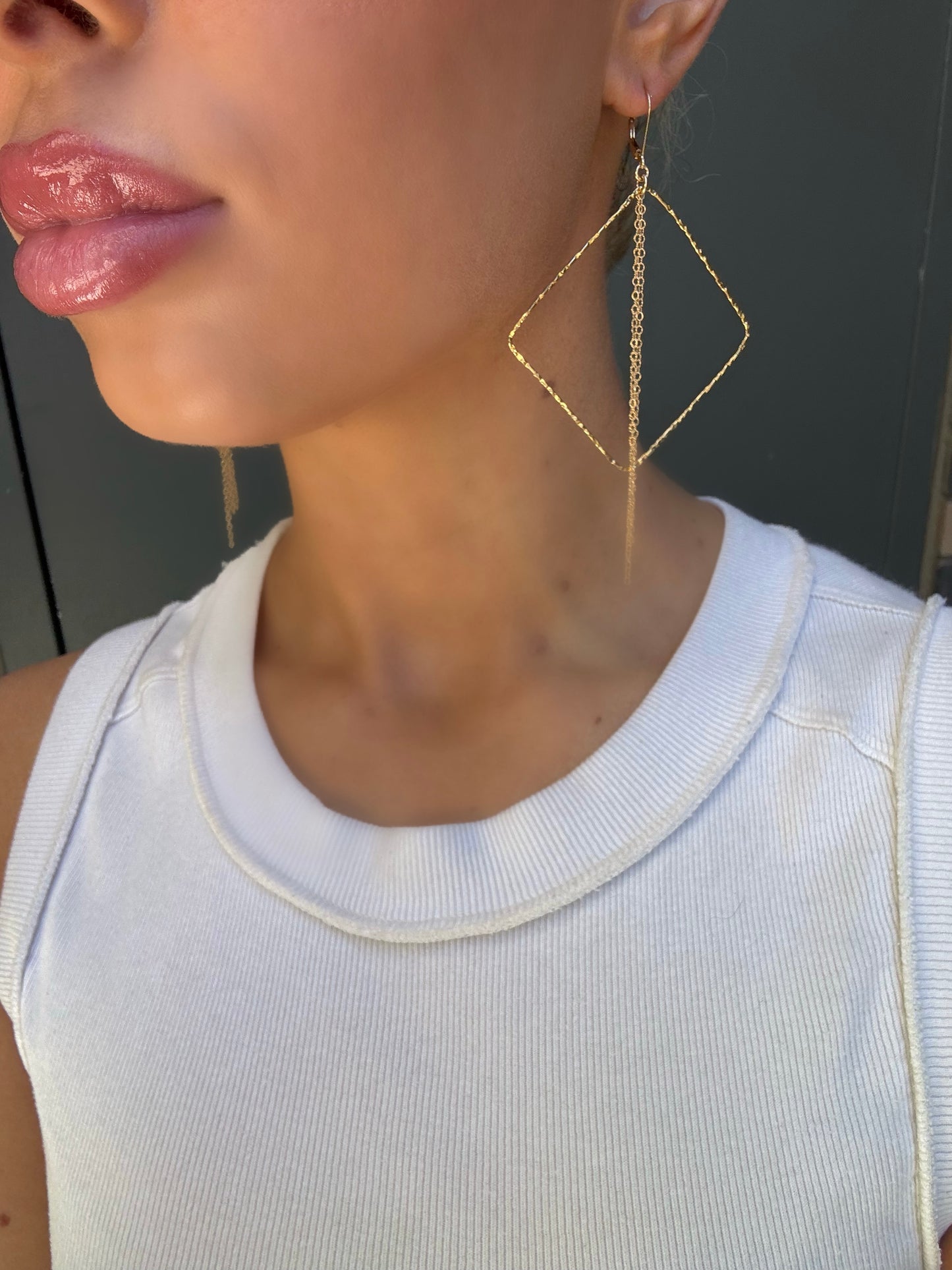 Large square dangle hoops with chains