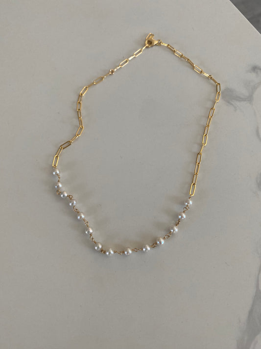 Paper clip with pearl beaded necklace