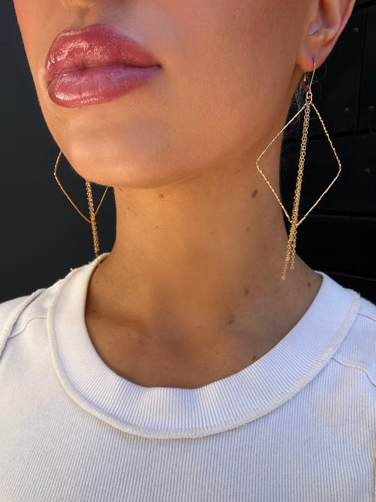 Large square dangle hoops with chains