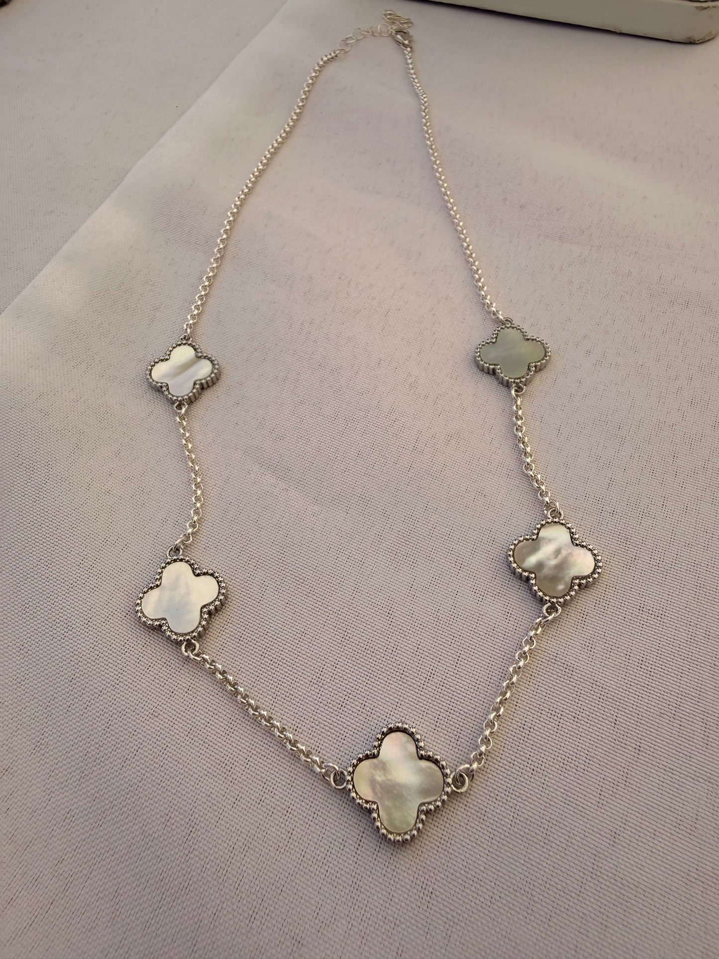 Mother of pearl clover connector necklace