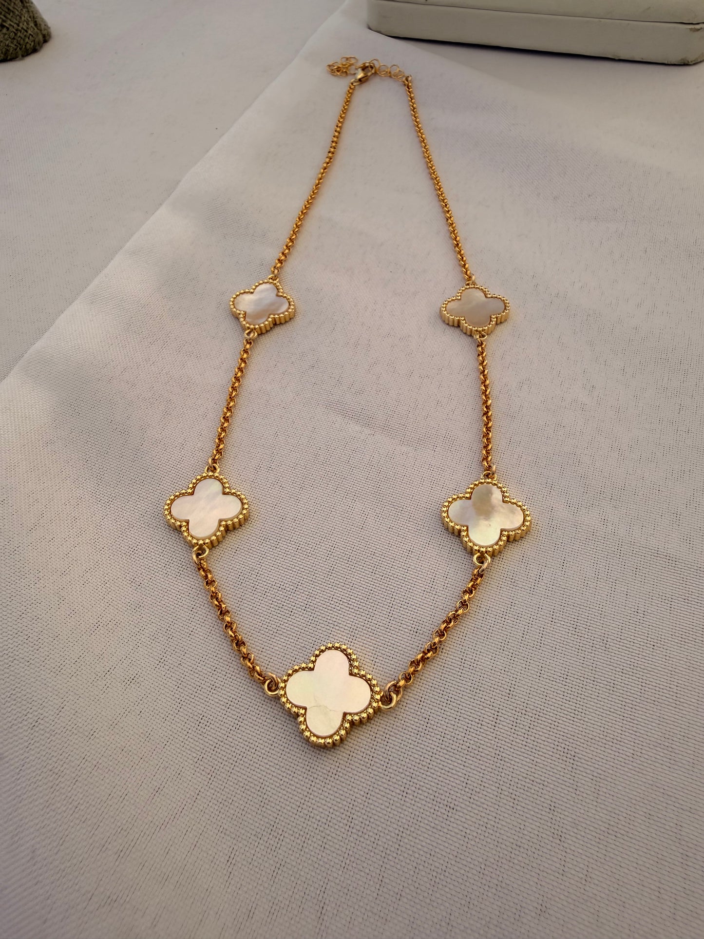 Mother of pearl clover connector necklace