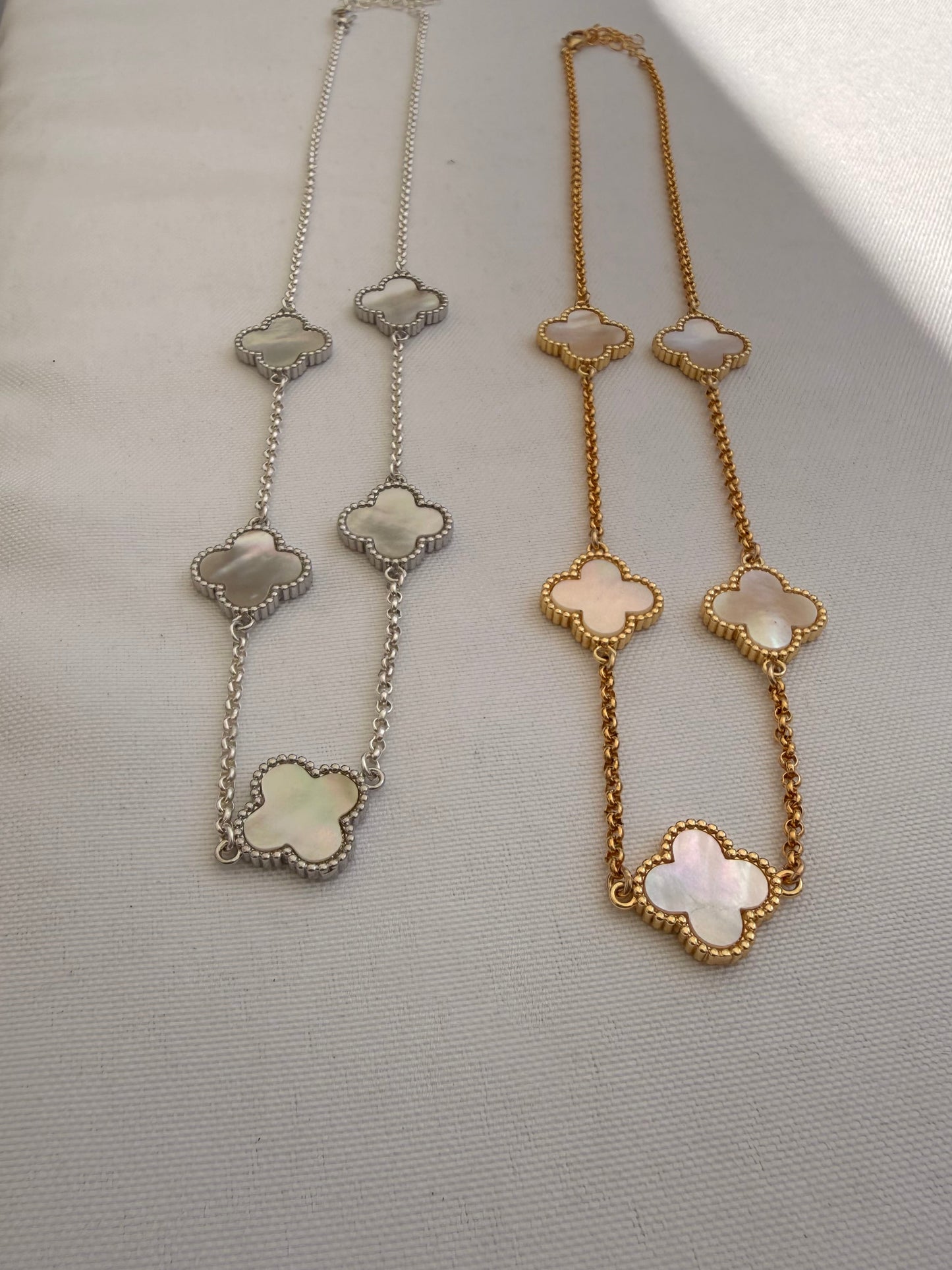 Mother of pearl clover connector necklace
