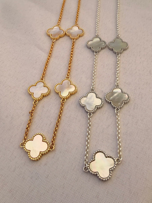 Mother of pearl clover connector necklace