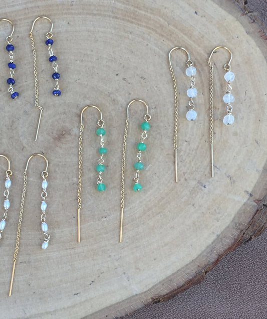 Threader beaded gemstone earrings