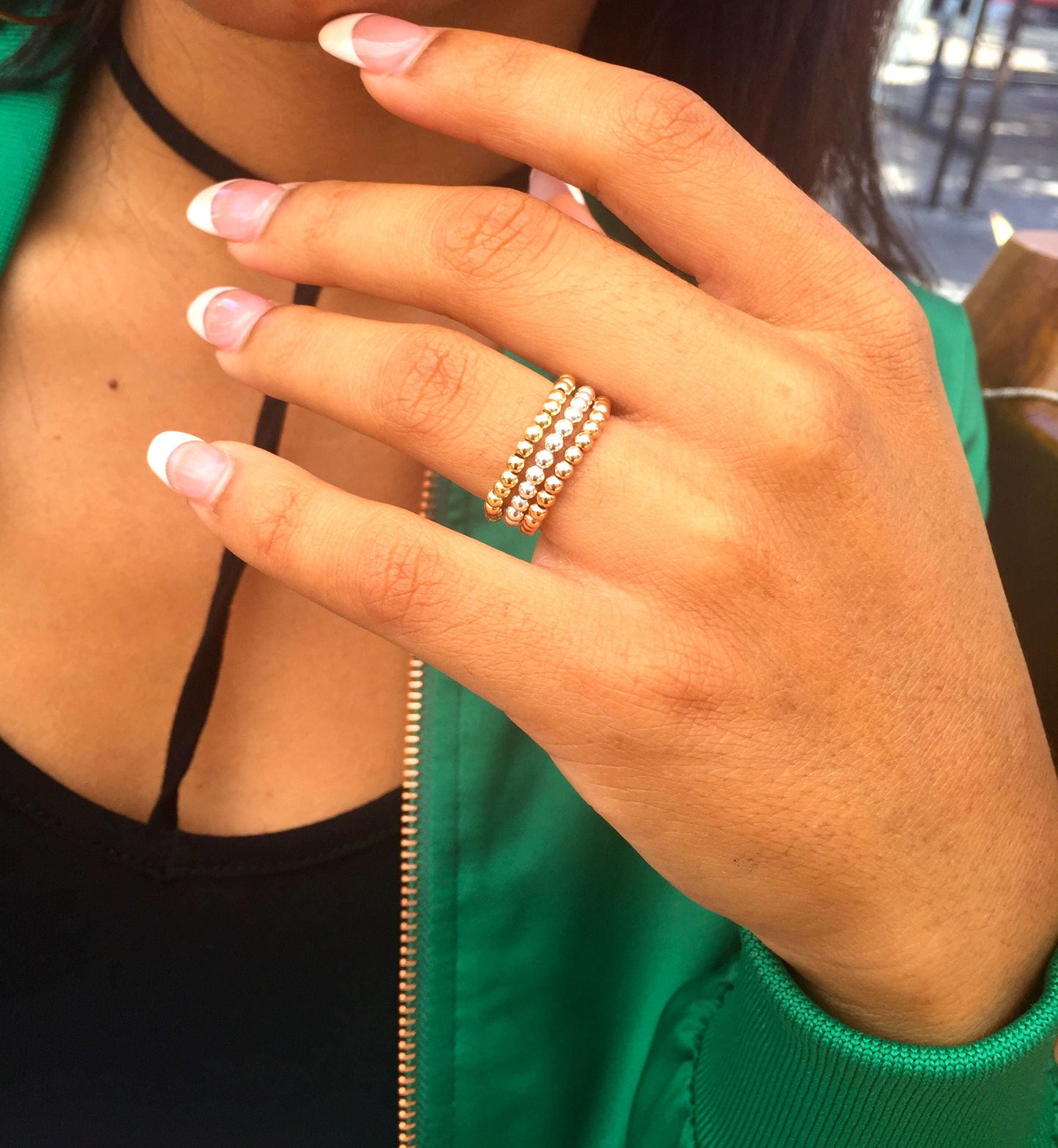 Stackable hand made beaded ring