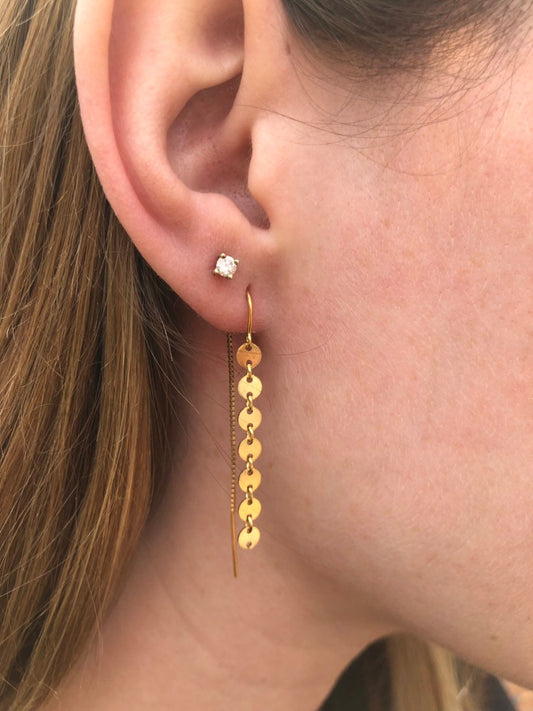 Disc chain threaders earrings