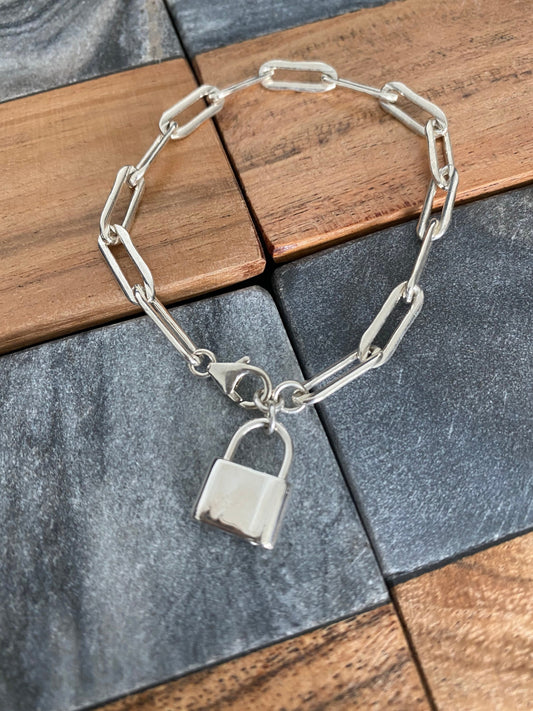 Padlock paper clip chain charm bracelet