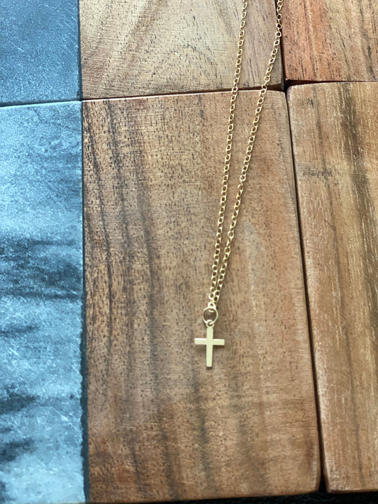 Tiny 14k gold cross necklace