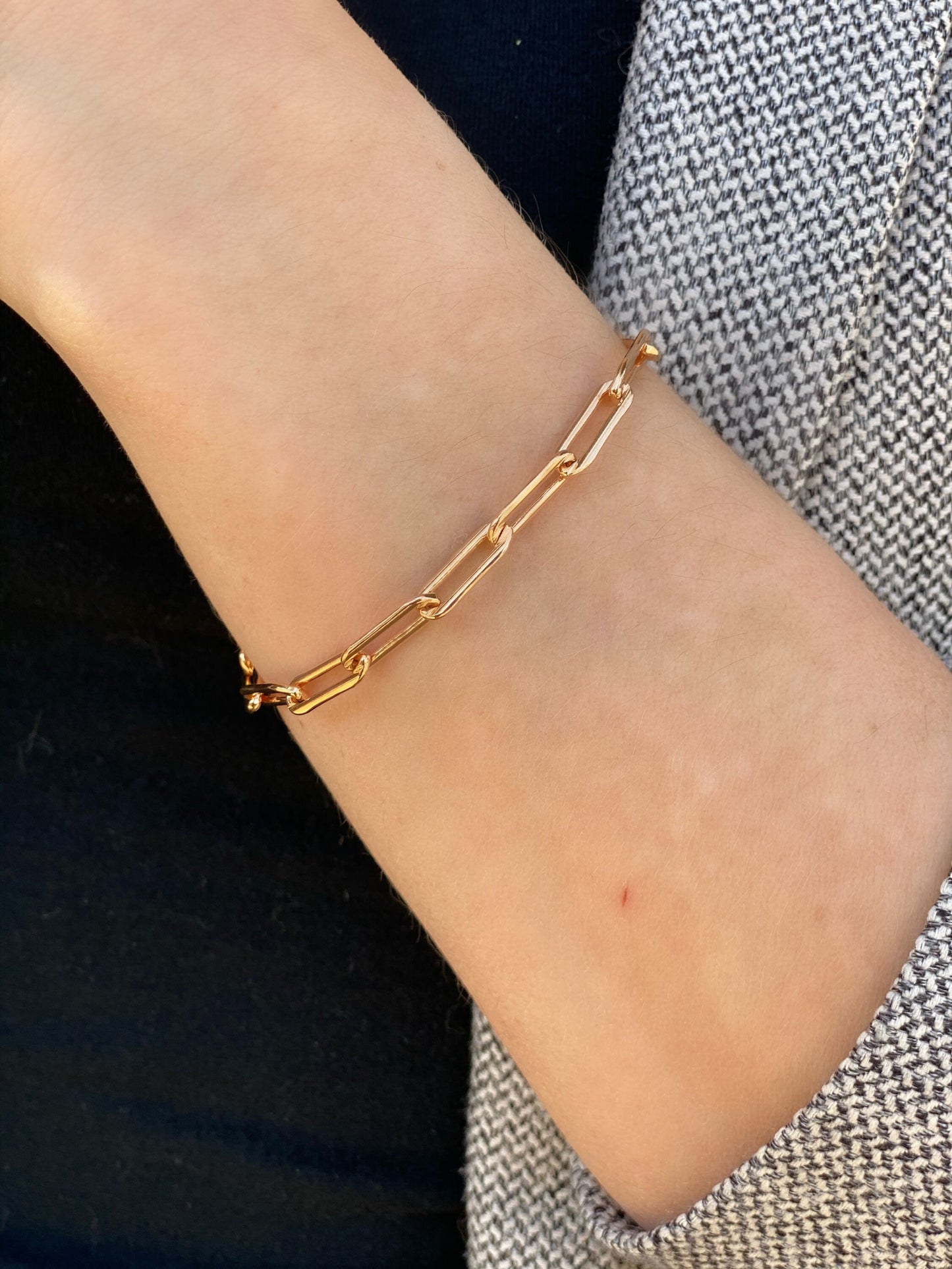 Rose gold filled paper clip chain bracelet