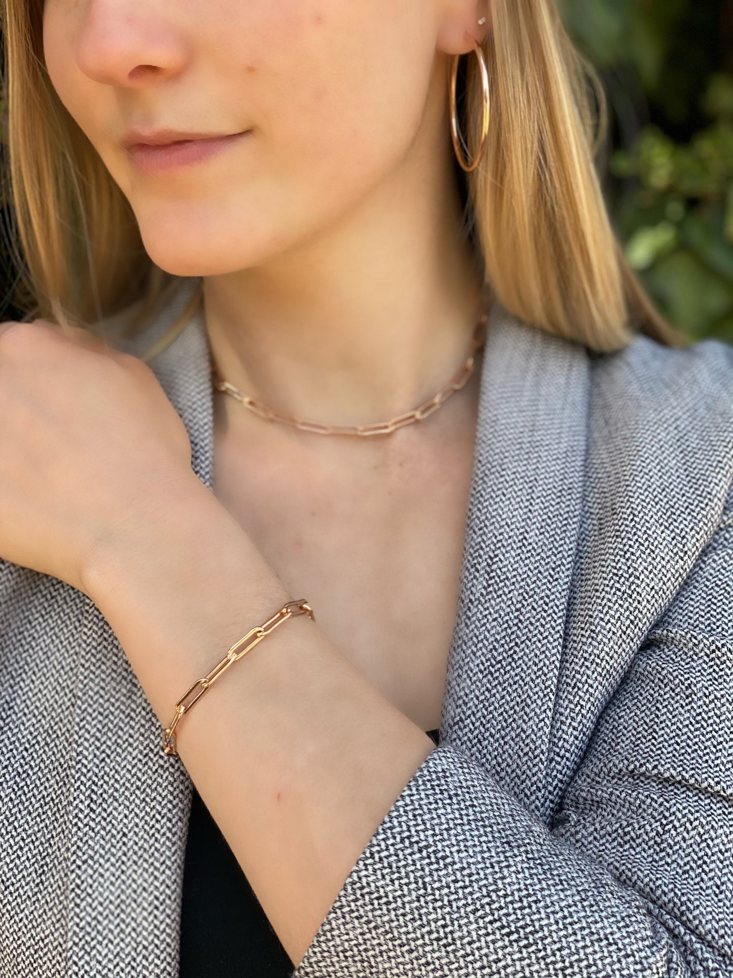 Rose gold filled paper clip chain bracelet