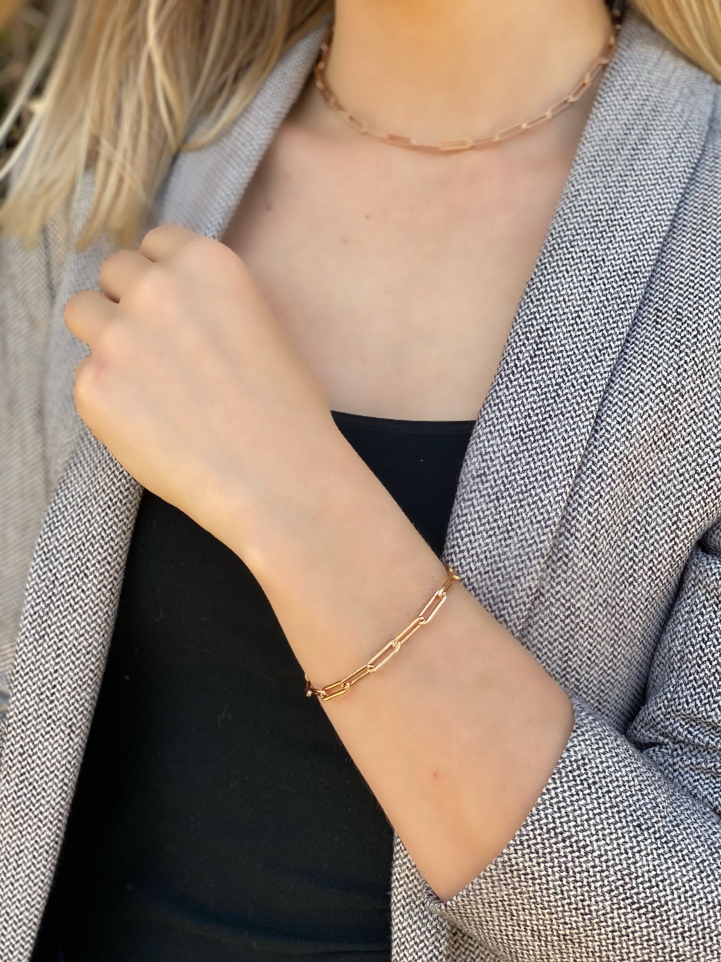 Rose gold filled paper clip chain bracelet